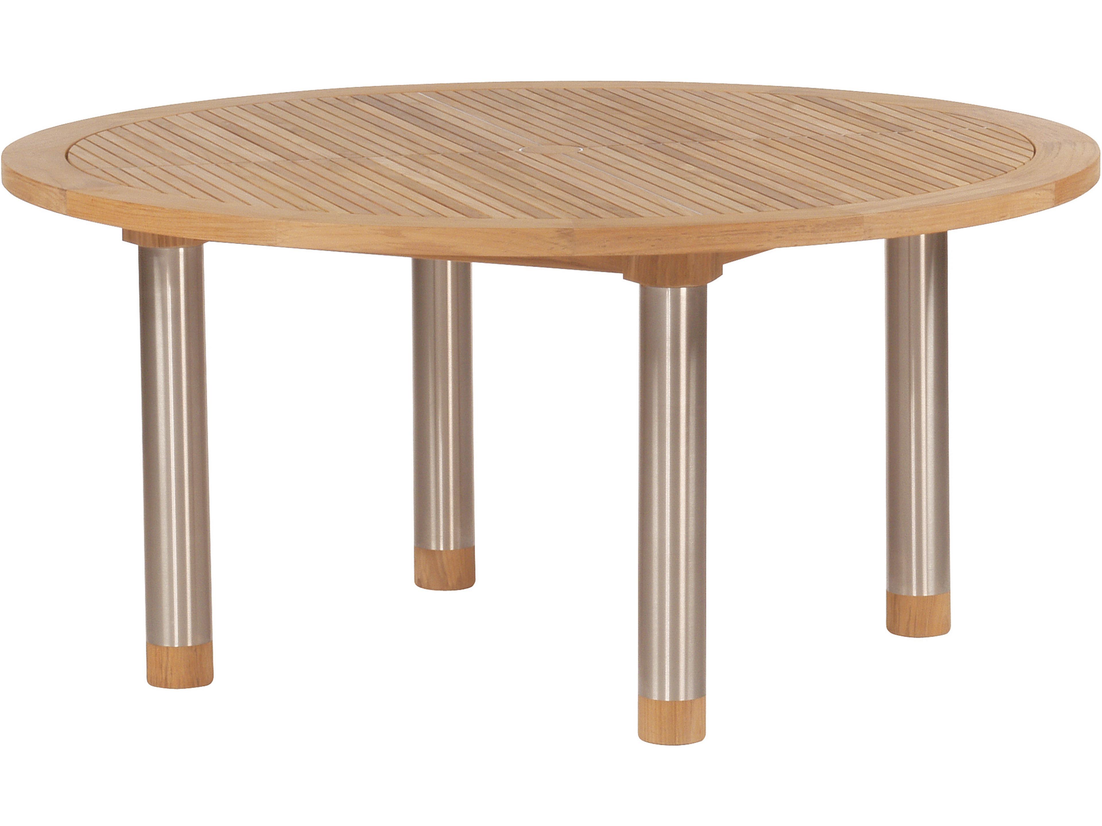 Equinox Dining Table Stainless Steel Natural Teak 58"W x 58"D x 28"H