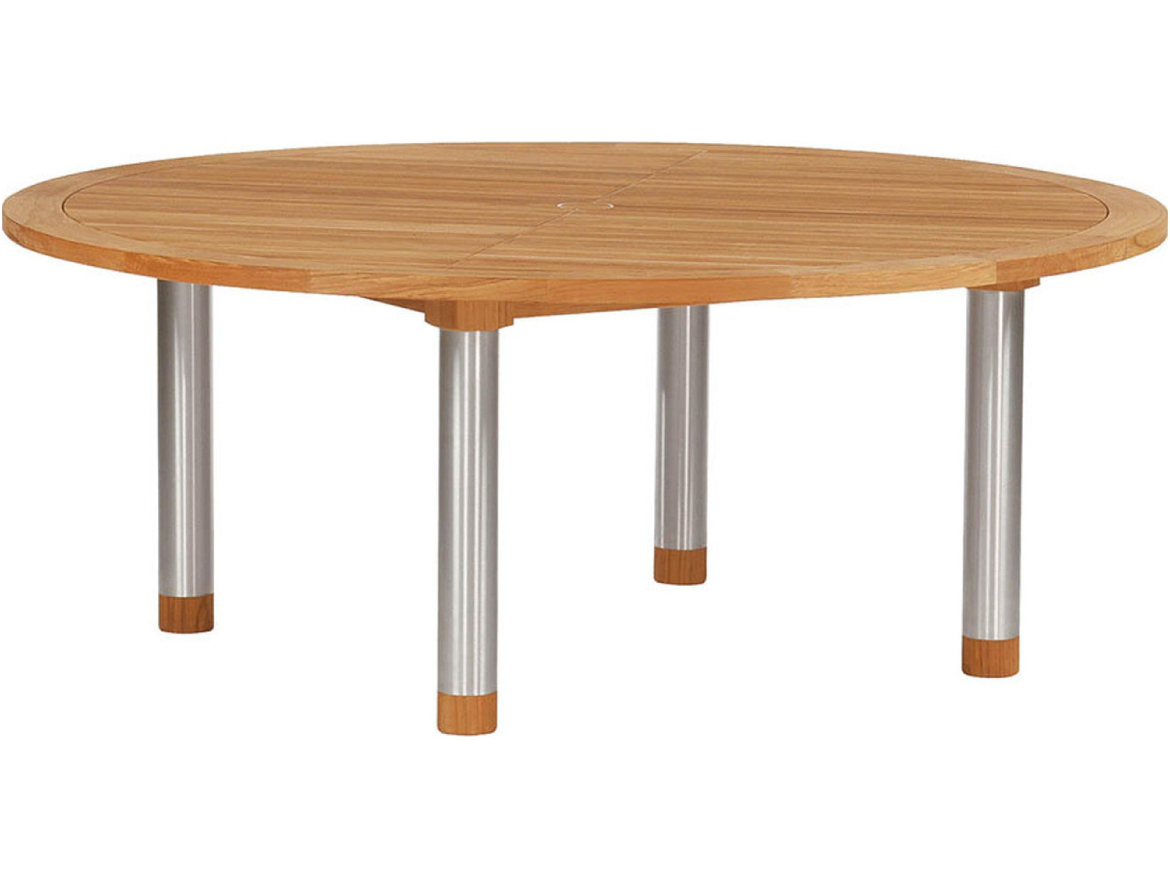 Equinox Dining Table Stainless Steel Natural Teak 71"W x 71"D x 28"H