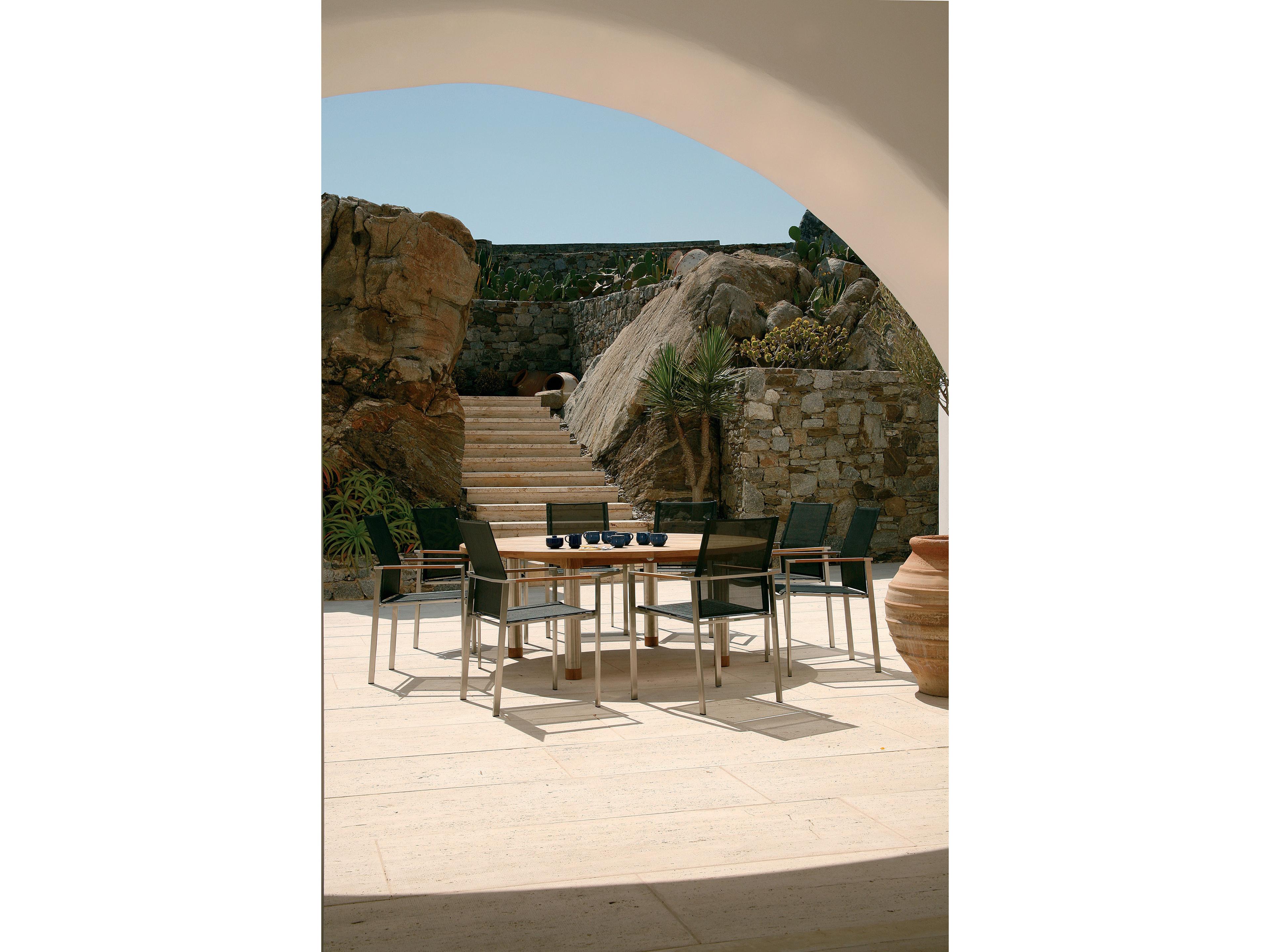 Barlow Tyrie Equinox Dining Table Stainless Steel Natural Teak 71"W x 71"D x 28"H