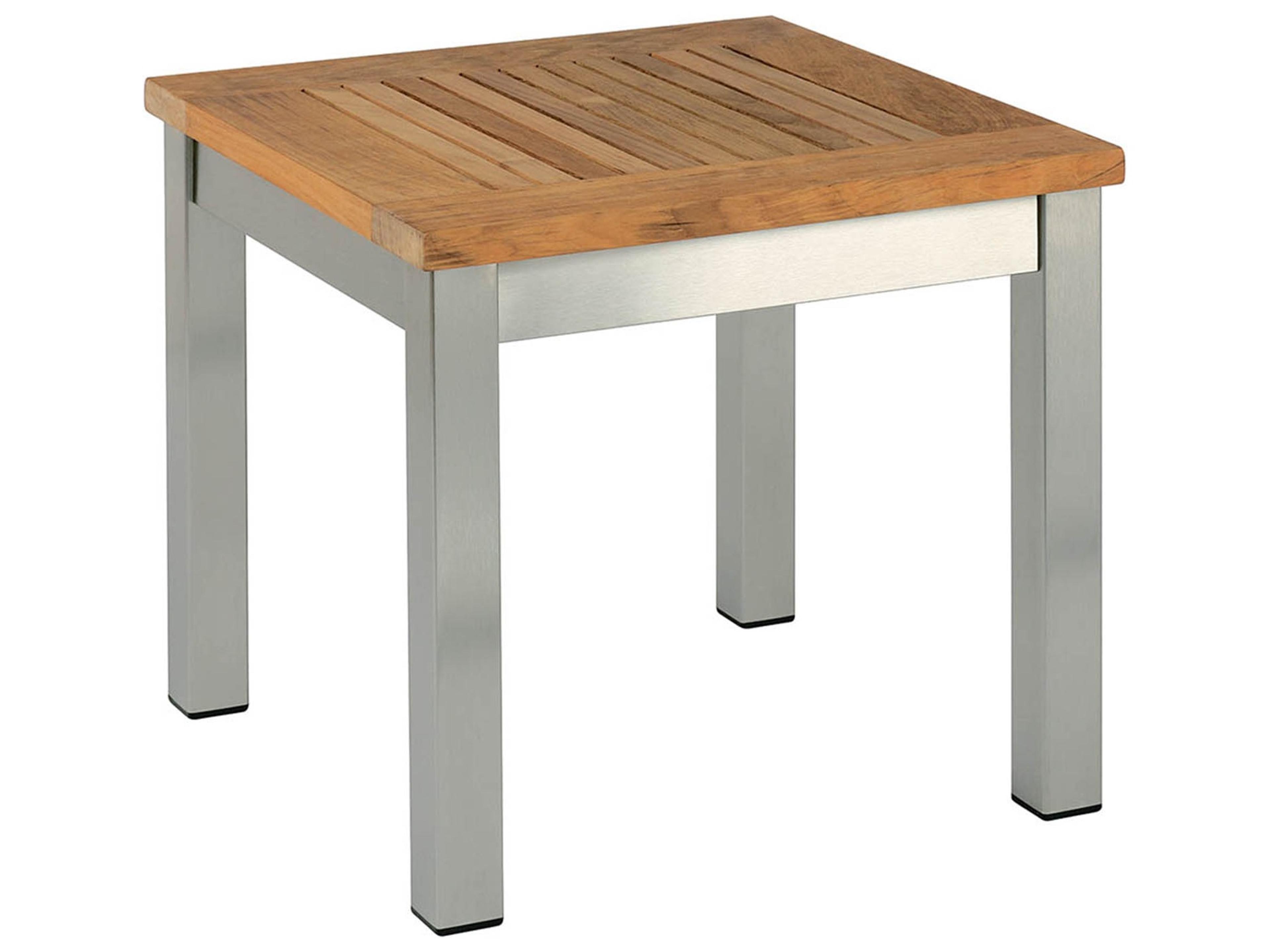 Equinox Side Table - Silver Stainless Steel Frame - Natural Teak Top - 17" Wide