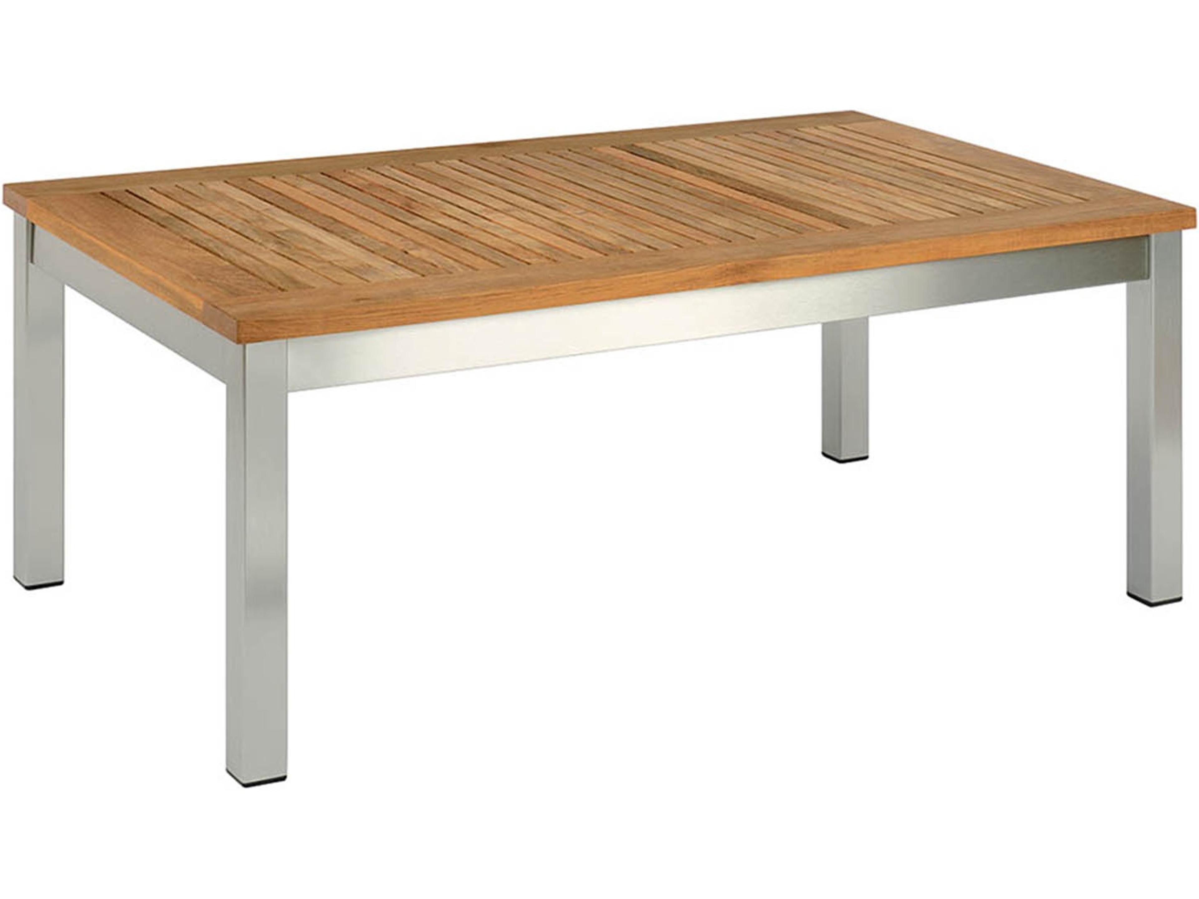 Equinox Coffee Table - Silver Stainless Steel Frame - Natural Teak Top
