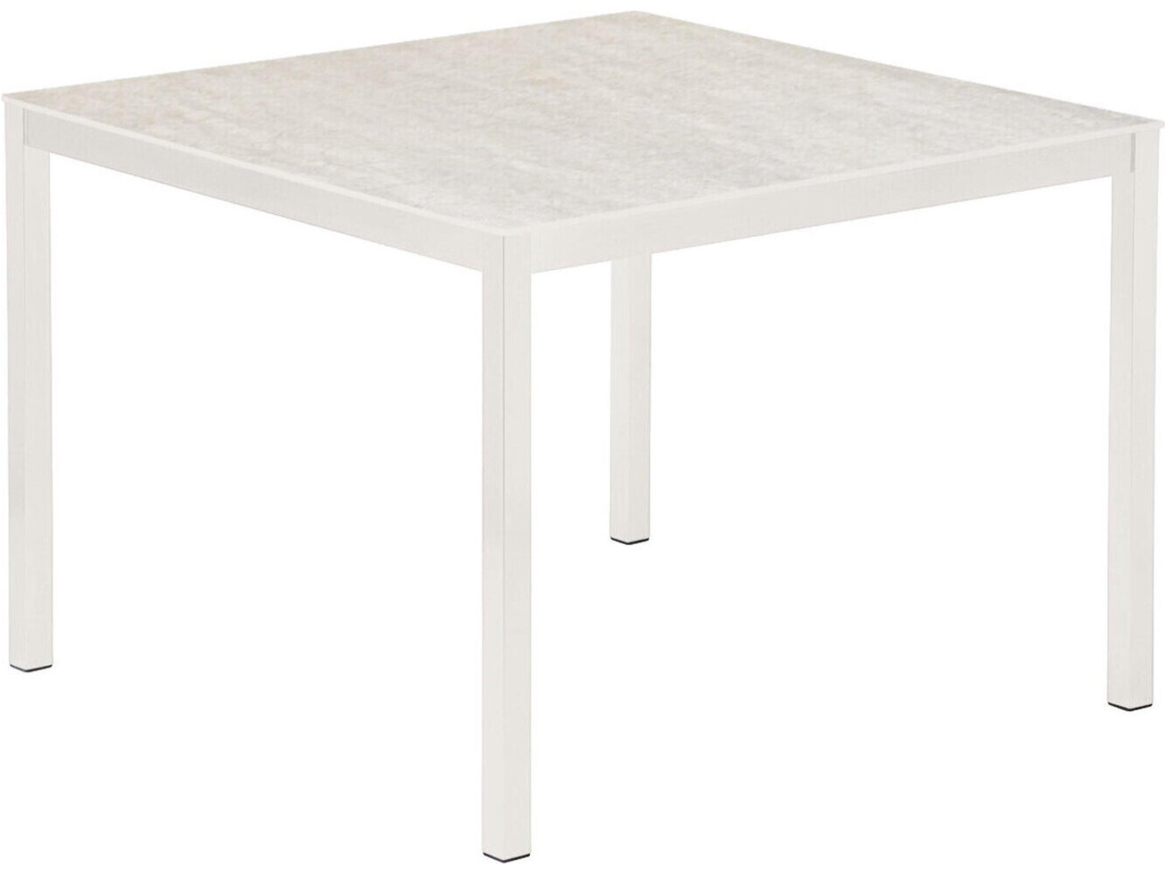 Equinox Square Dining Table Arctic White Powder-Coated Stainless Steel Frost Ceramic