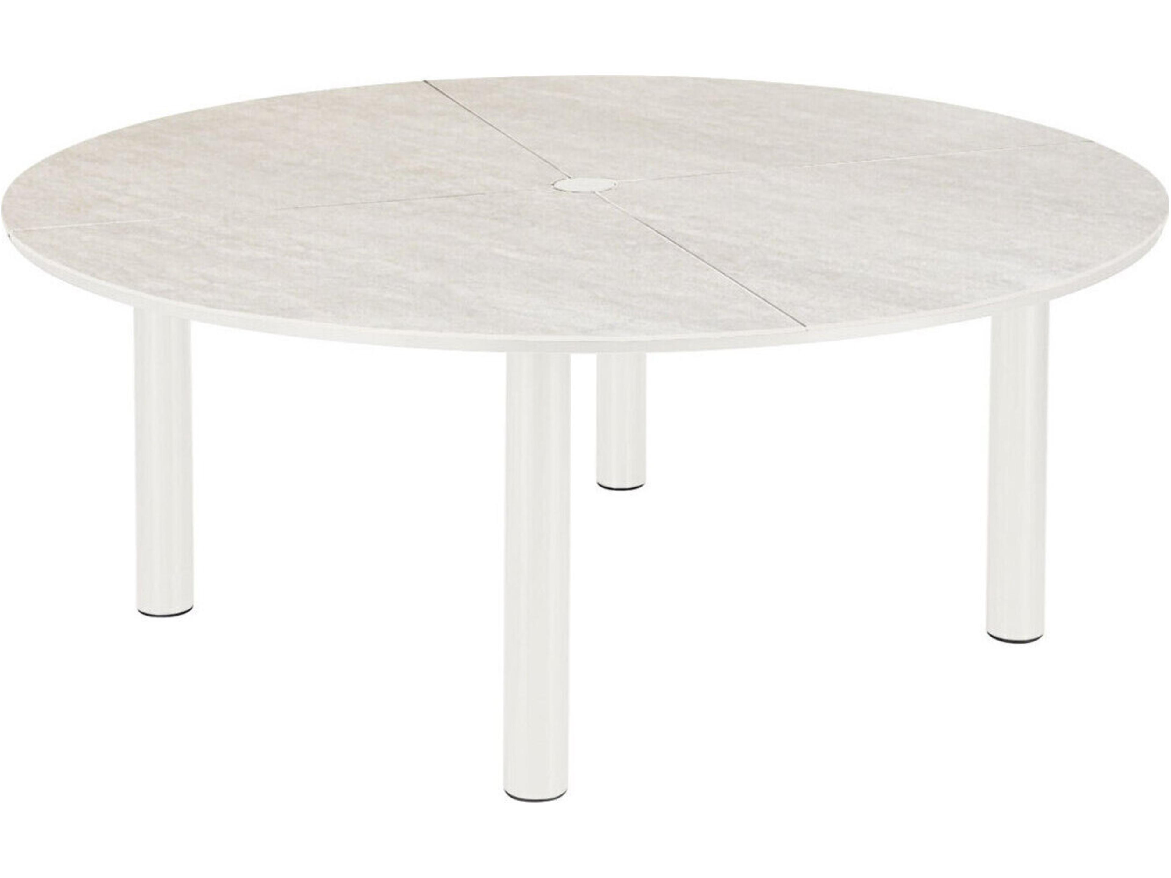 Equinox Round Dining Table Arctic White Powder-Coated Stainless Steel Frost Ceramic
