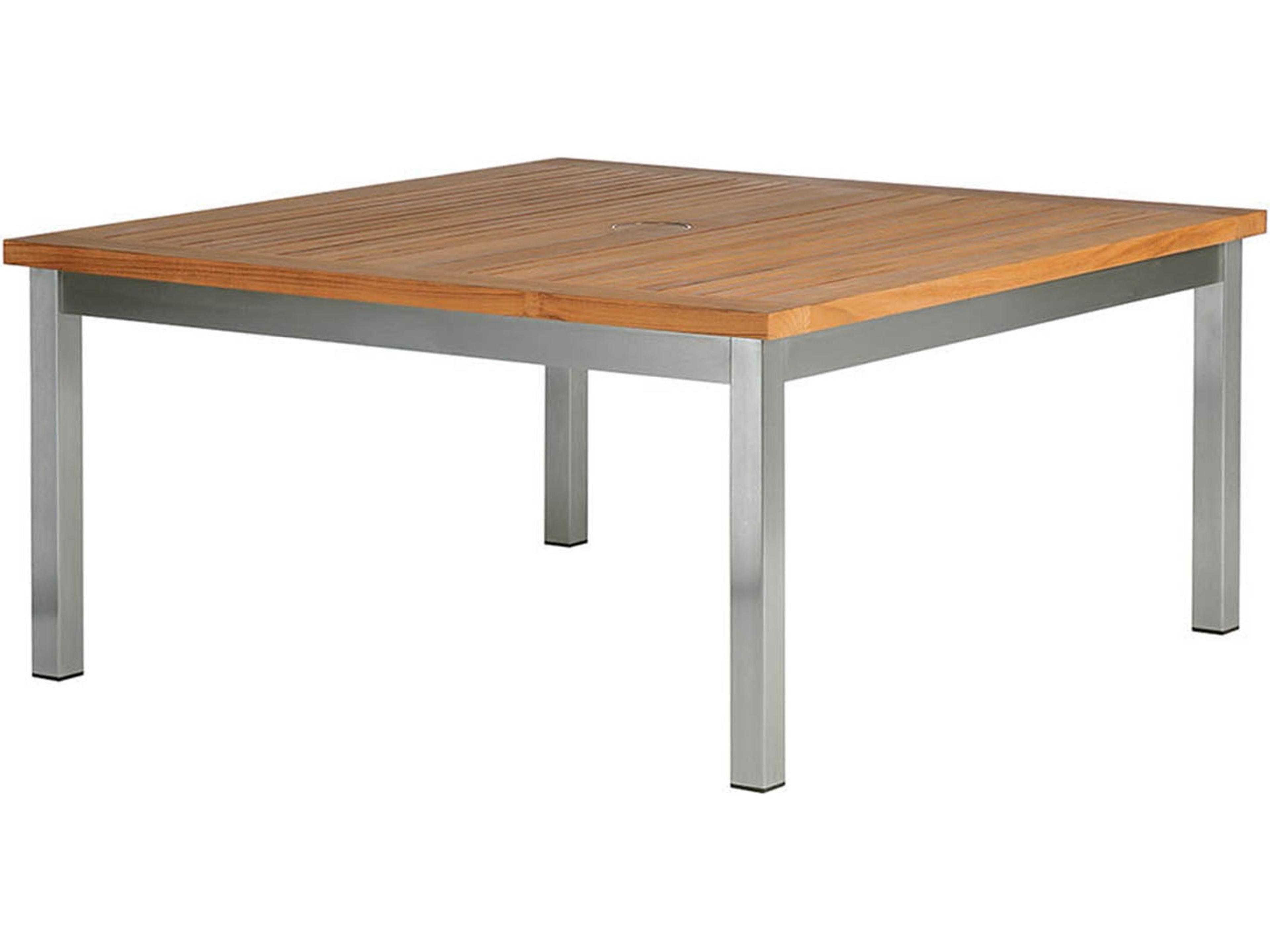 Equinox Coffee Table - Silver Stainless Steel Frame - Natural Teak Top