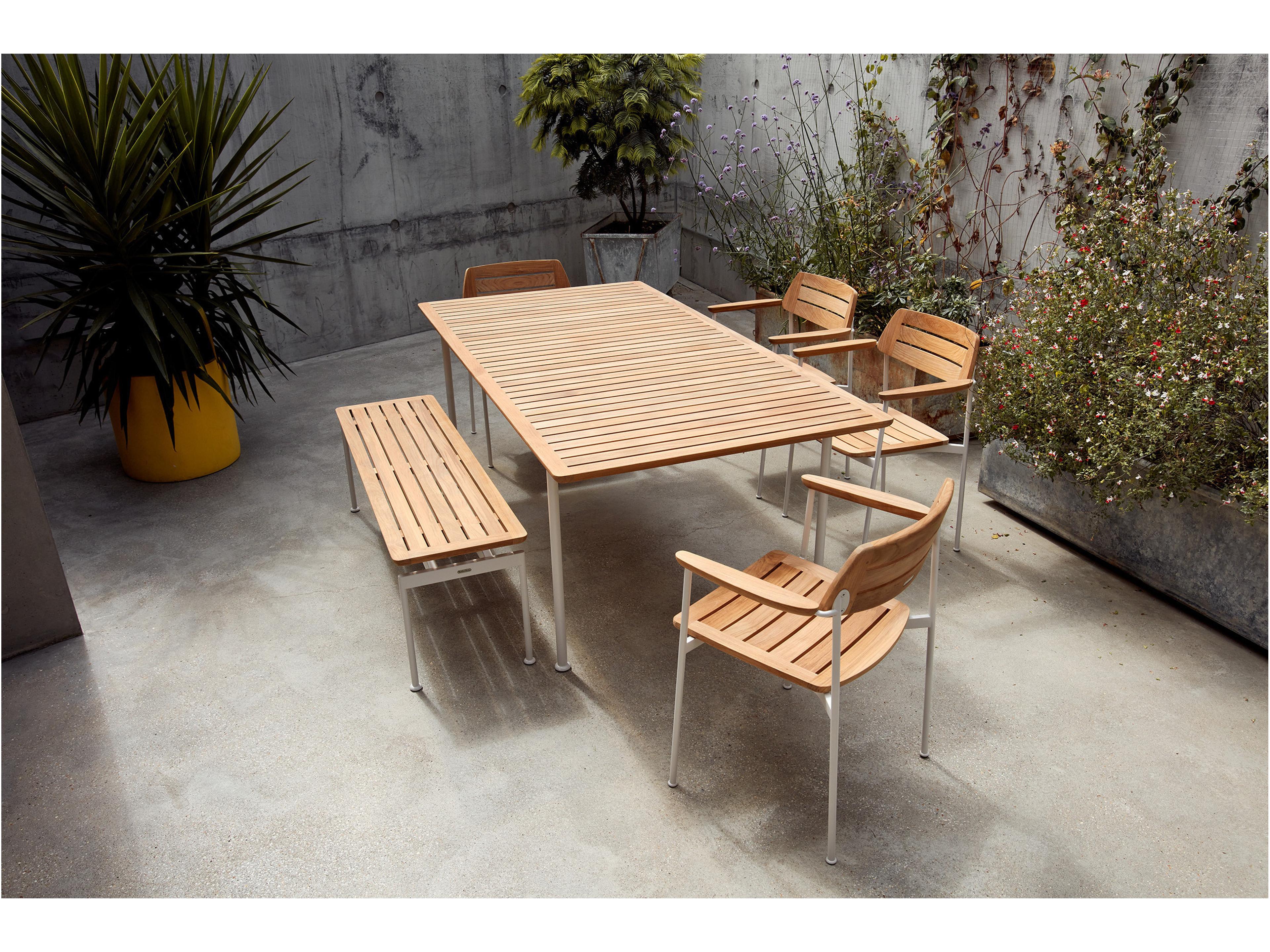 Barlow Tyrie Layout Dining Table Arctic White Powder-Coated Stainless Steel Natural Teak 77"W x 39"D x 29"H