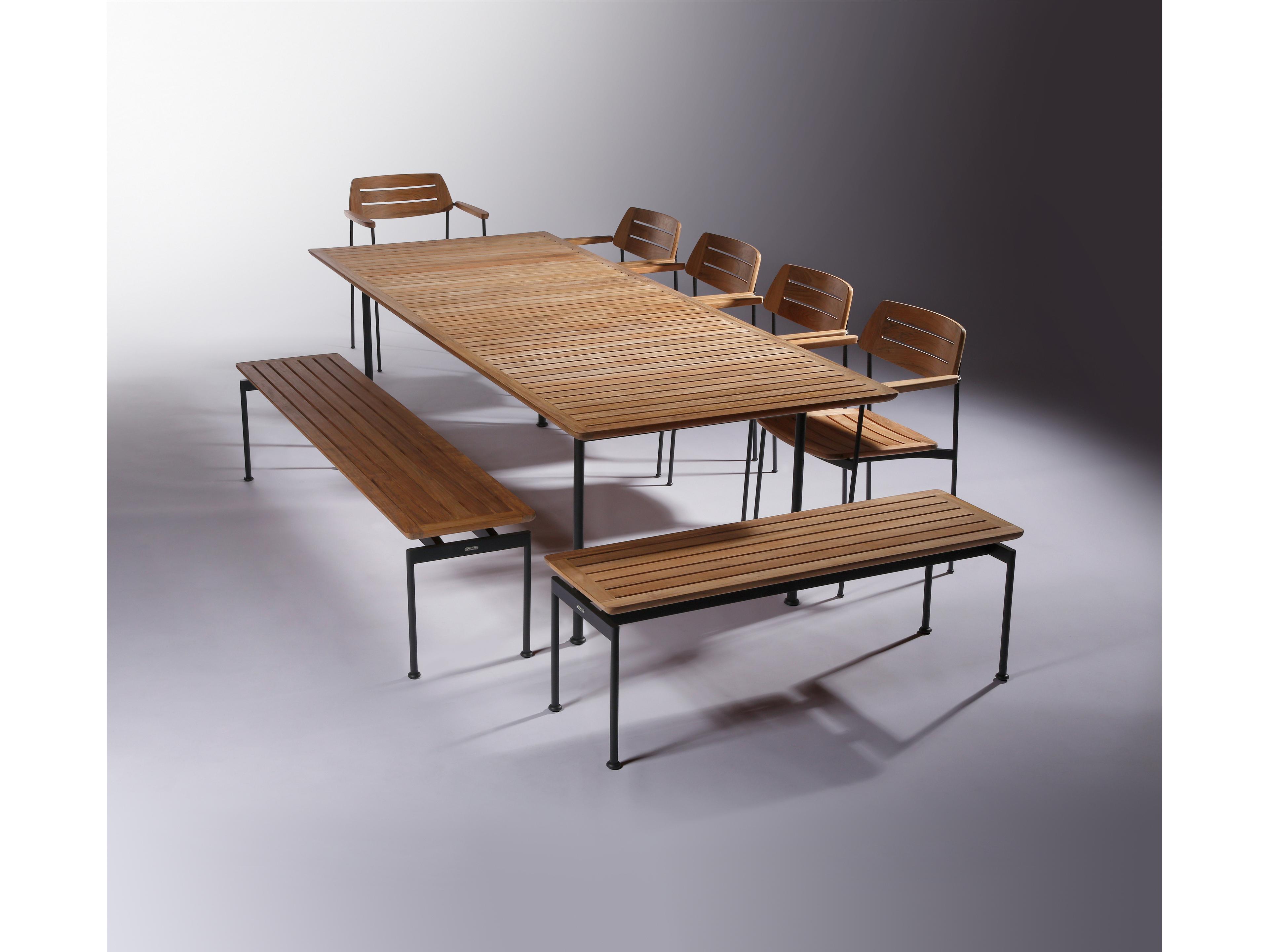 Barlow Tyrie Layout Dining Table Forge Grey Powder-Coated Stainless Steel Natural Teak 77"W x 39"D x 29"H