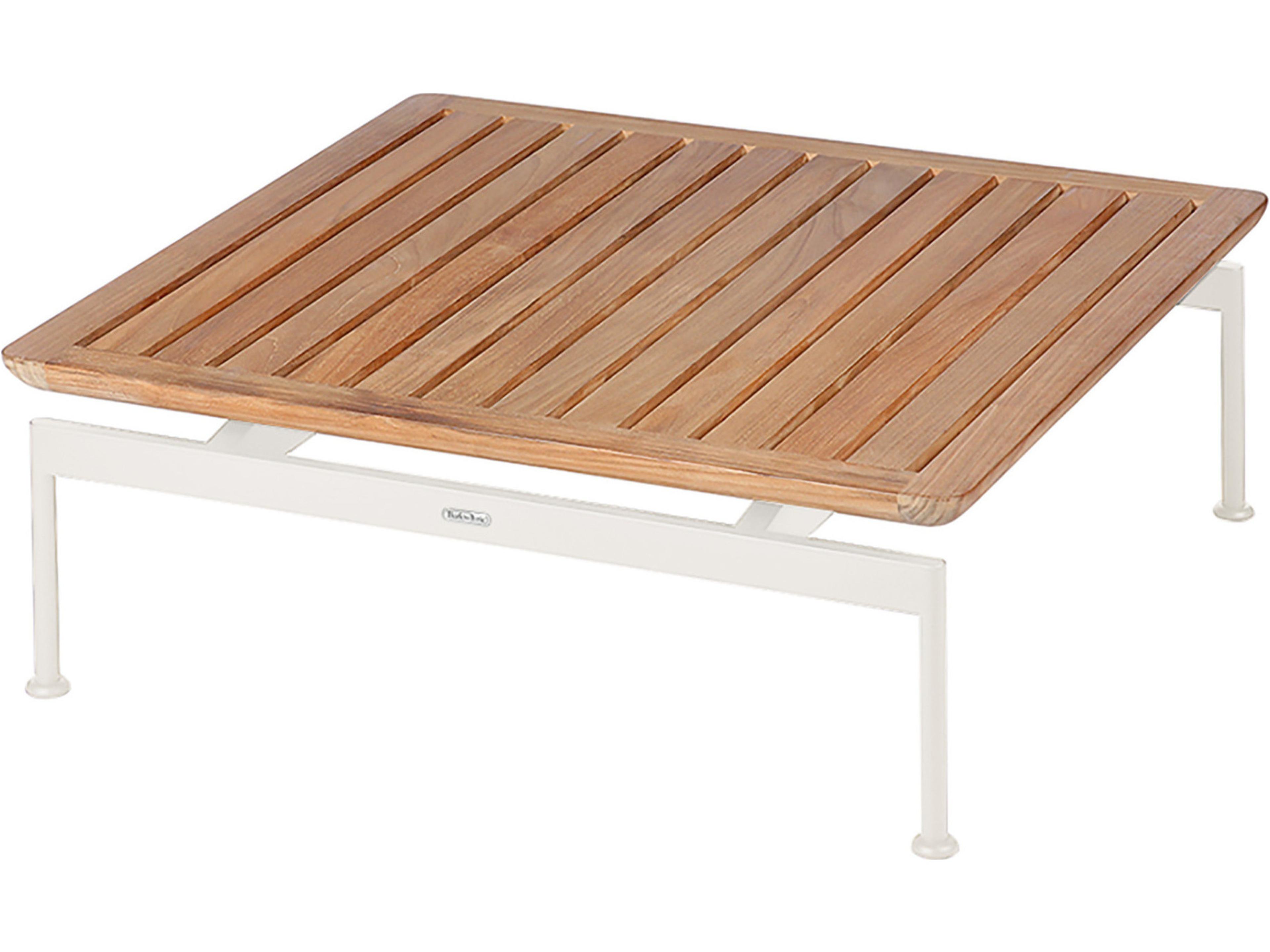 Barlow Tyrie Layout Low Square Table Arctic White Powder-Coated Stainless Steel Natural Teak
