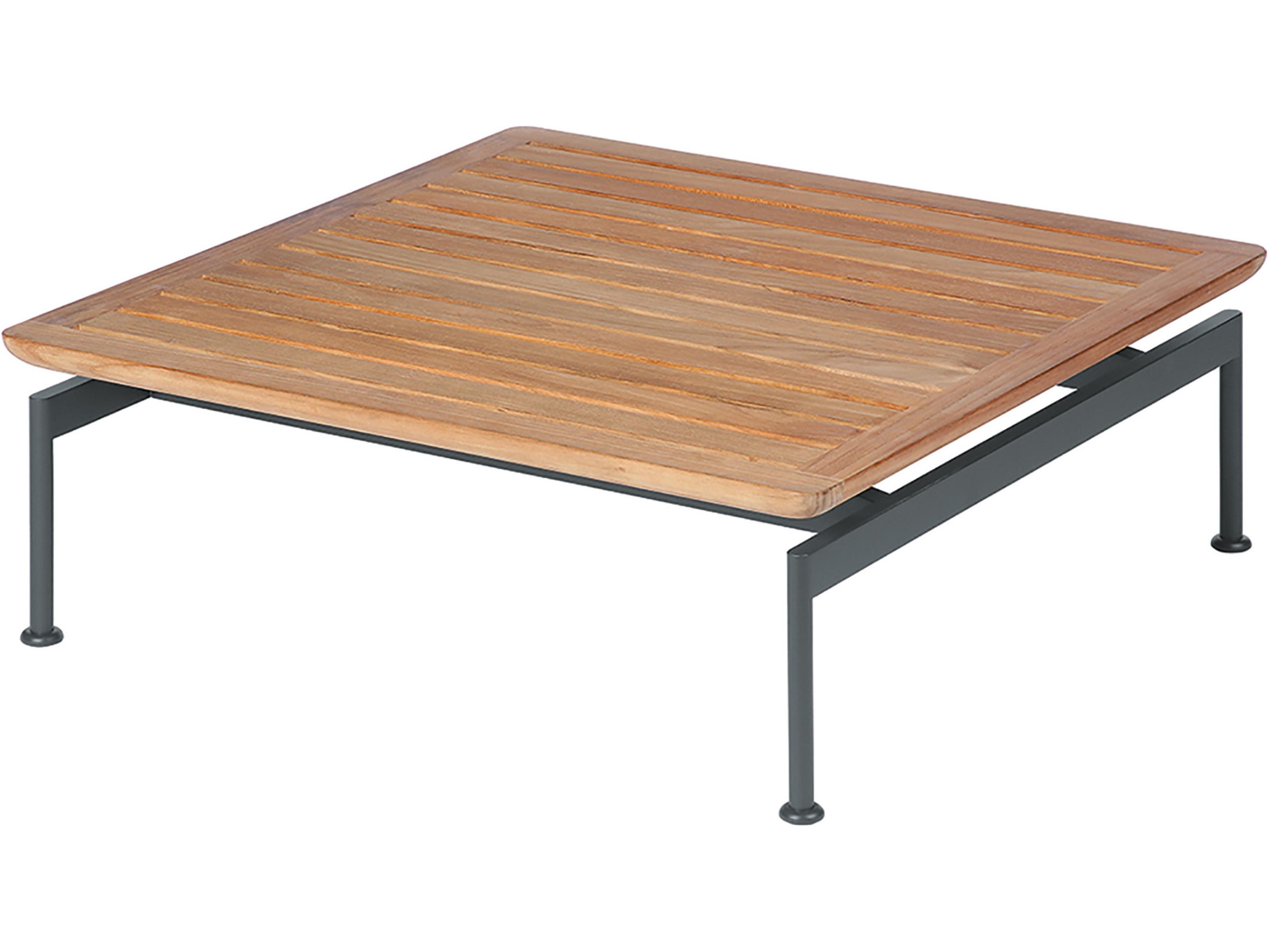 Layout Low Square Table Forge Grey Powder-Coated Stainless Steel Natural Teak