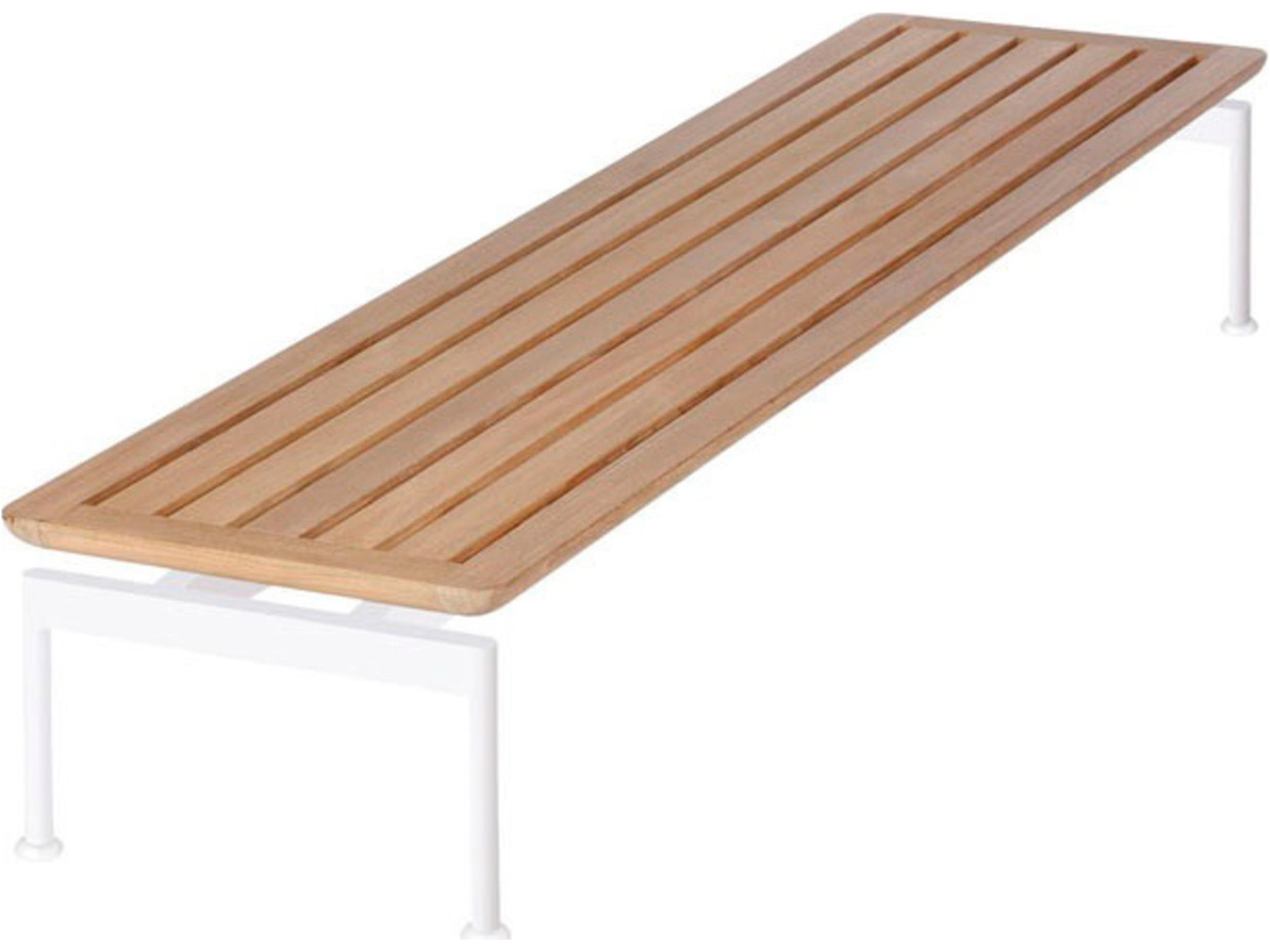 Layout Narrow Coffee Table Arctic White Powder-Coated Stainless Steel Natural Teak 65"W x 16"D x 11"H