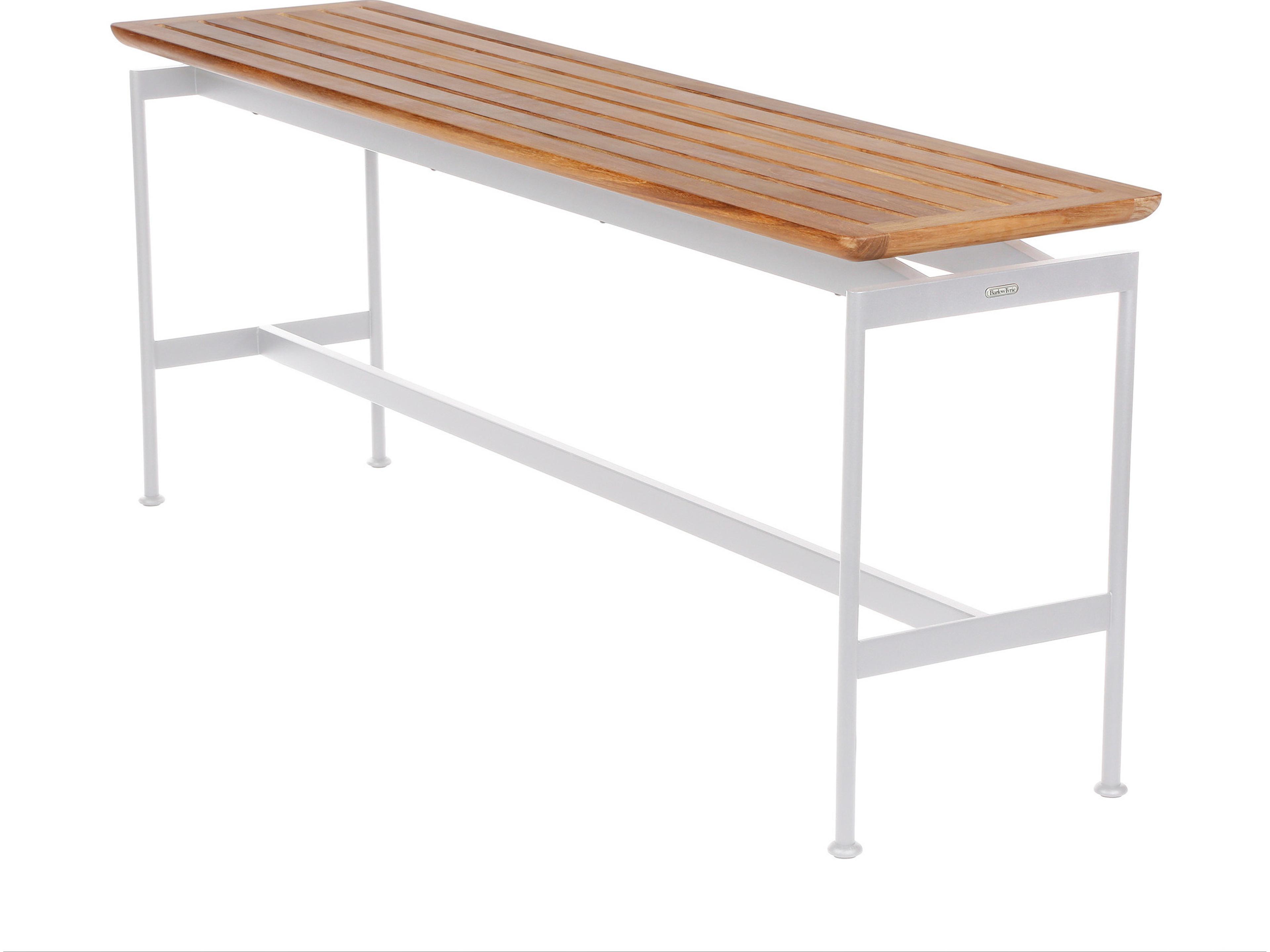 Layout Narrow Console Table Arctic White Powder-Coated Stainless Steel Natural Teak