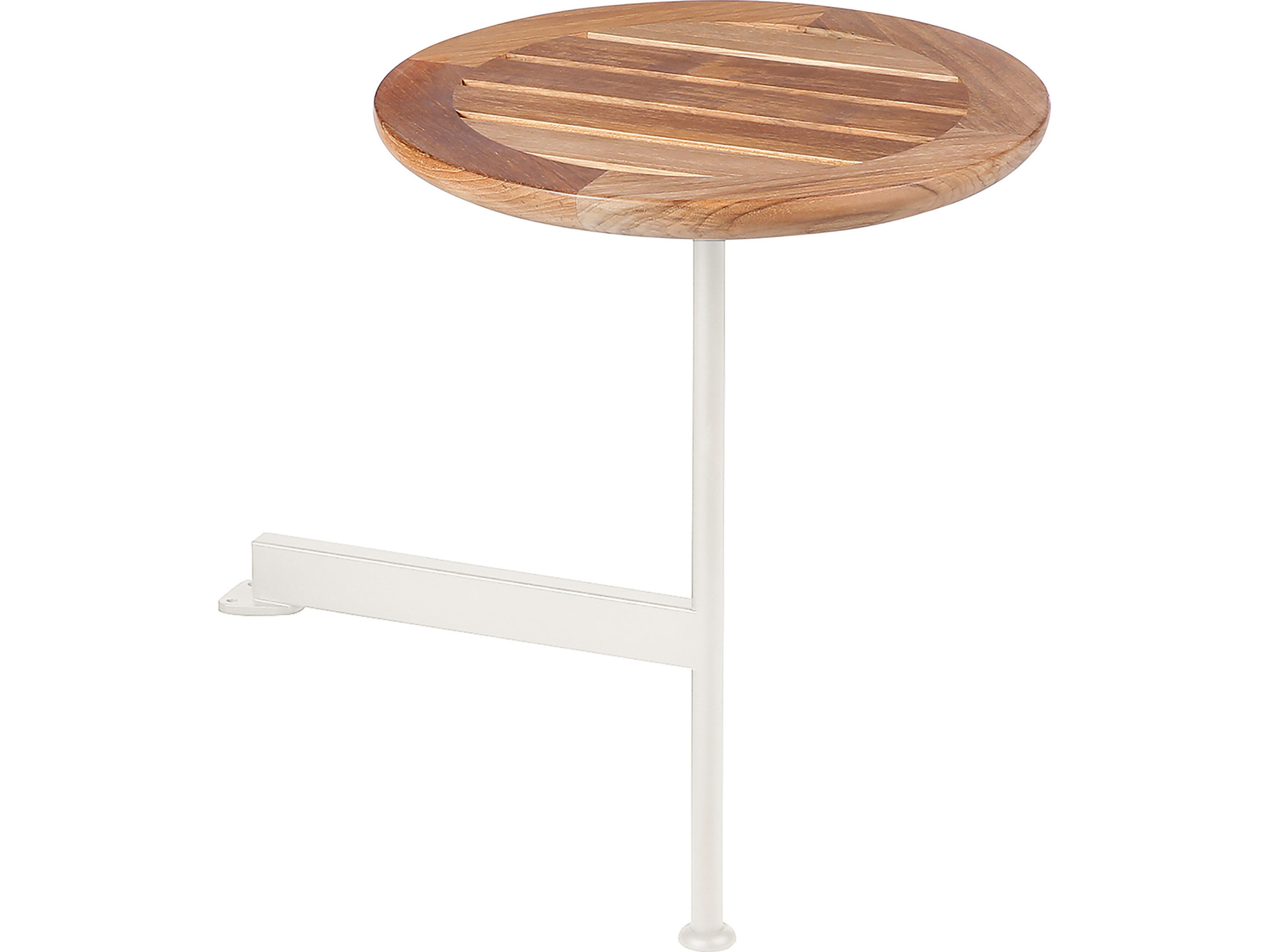 Layout Round Side Table Arctic White Powder-Coated Stainless Steel Natural Teak