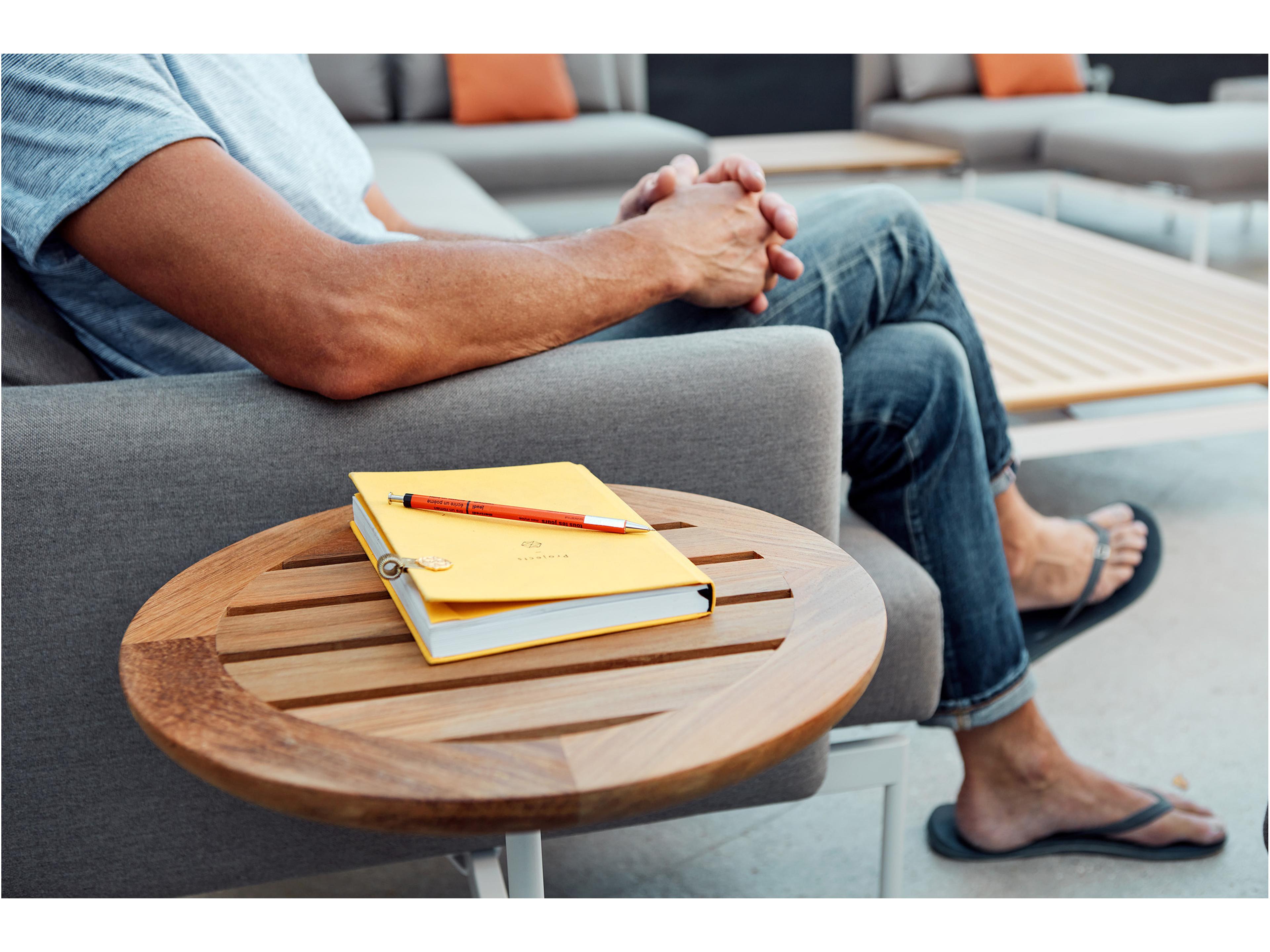 Barlow Tyrie Layout Round Side Table Arctic White Powder-Coated Stainless Steel Natural Teak