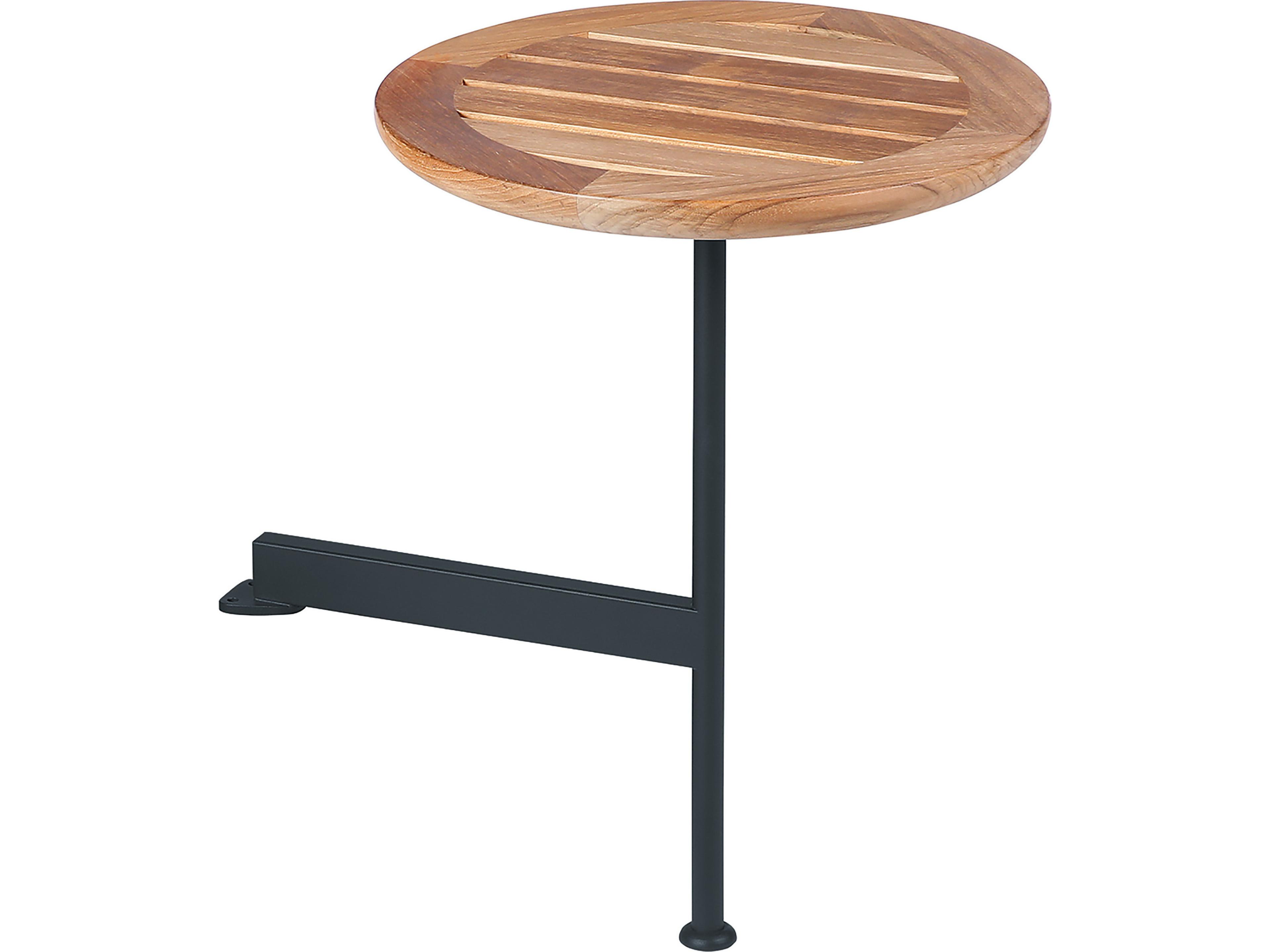 Layout Round Side Table Forge Grey Powder-Coated Stainless Steel Natural Teak