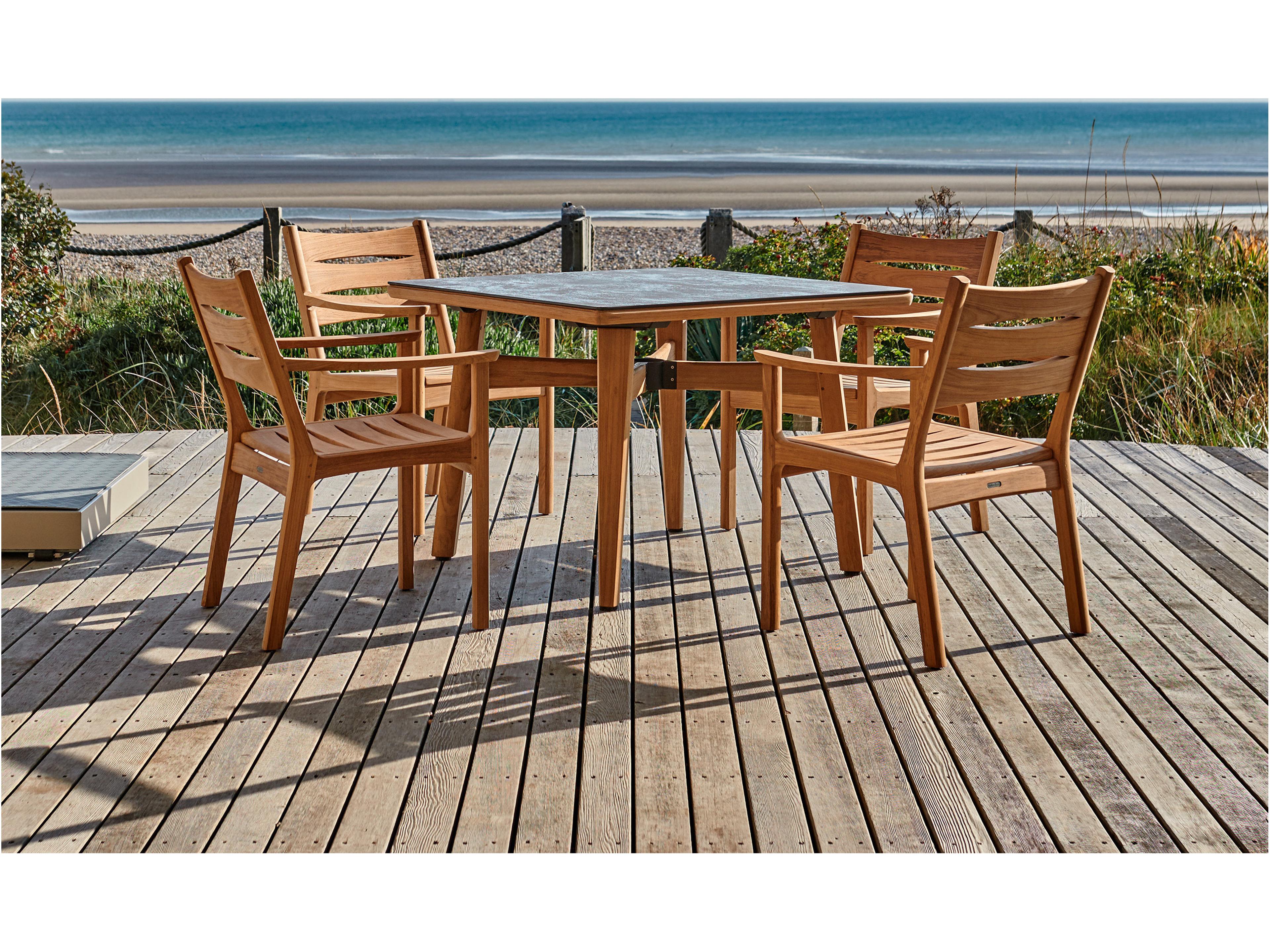 Barlow Tyrie Monterey Square Dining Table Natural Teak Oxide Ceramic No Umbrella Hole