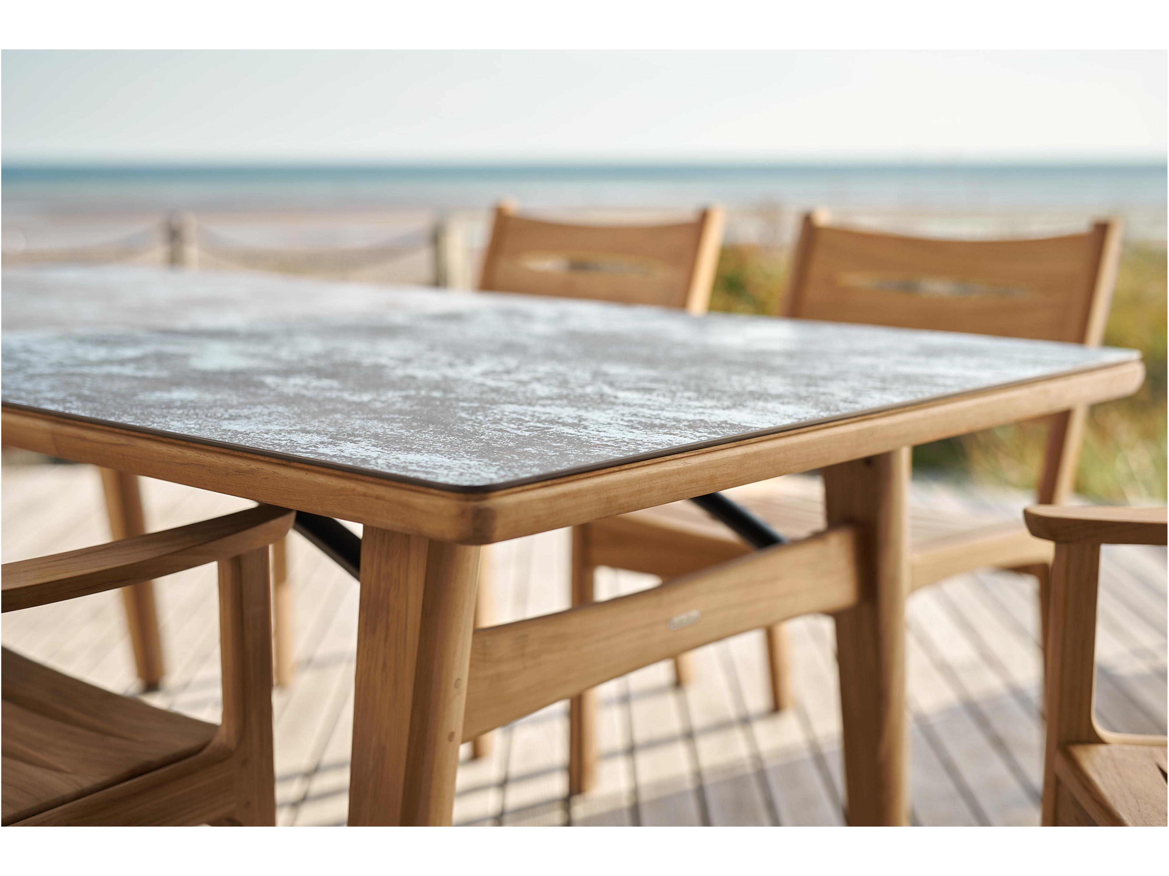 Barlow Tyrie Monterey Dining Table Natural Teak Oxide Ceramic with Umbrella Hole 79"W x 39"D x 29"H