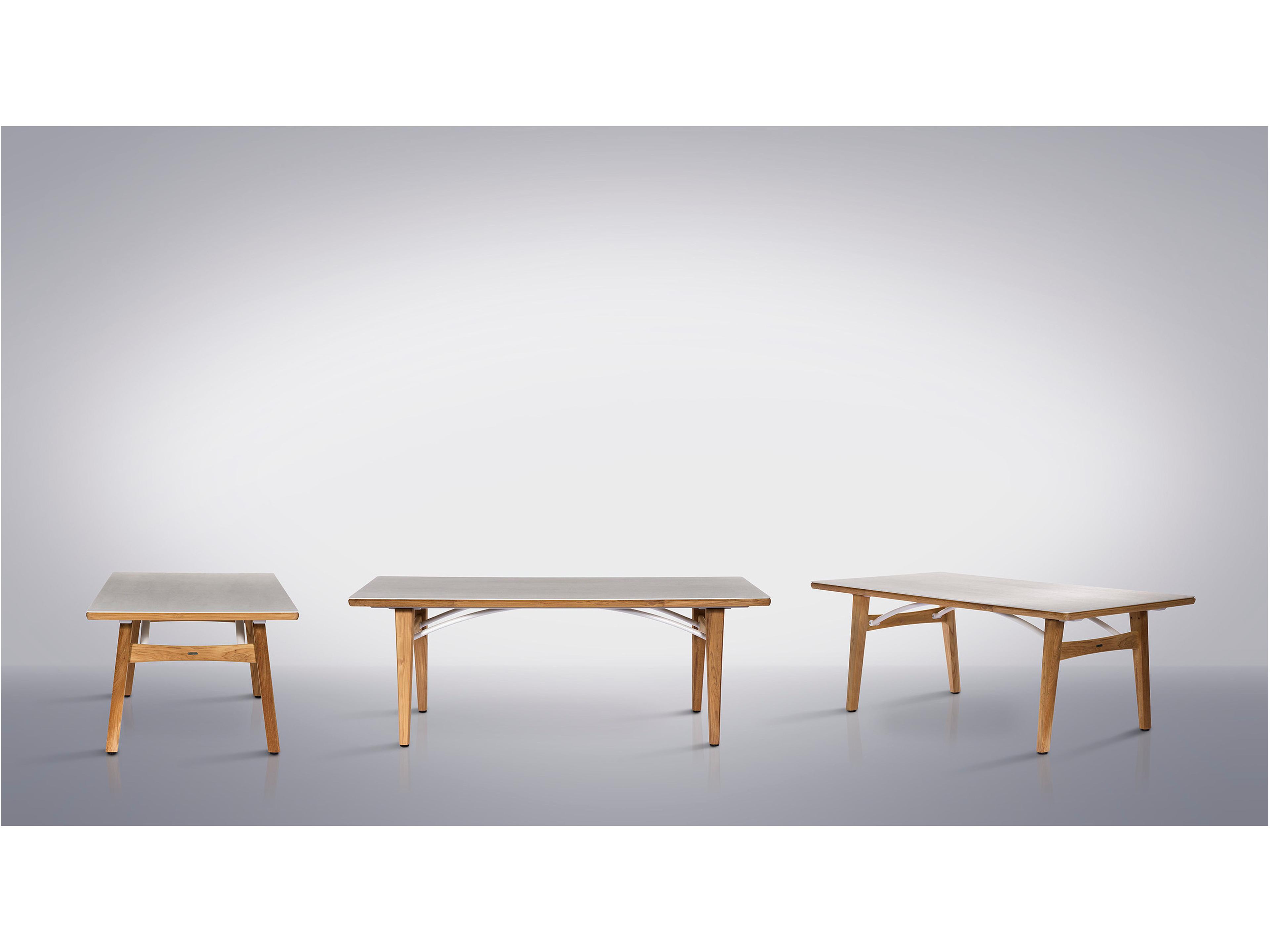 Barlow Tyrie Monterey Dining Table Natural Teak Frost Ceramic with Umbrella Hole 79"W x 39"D x 29"H