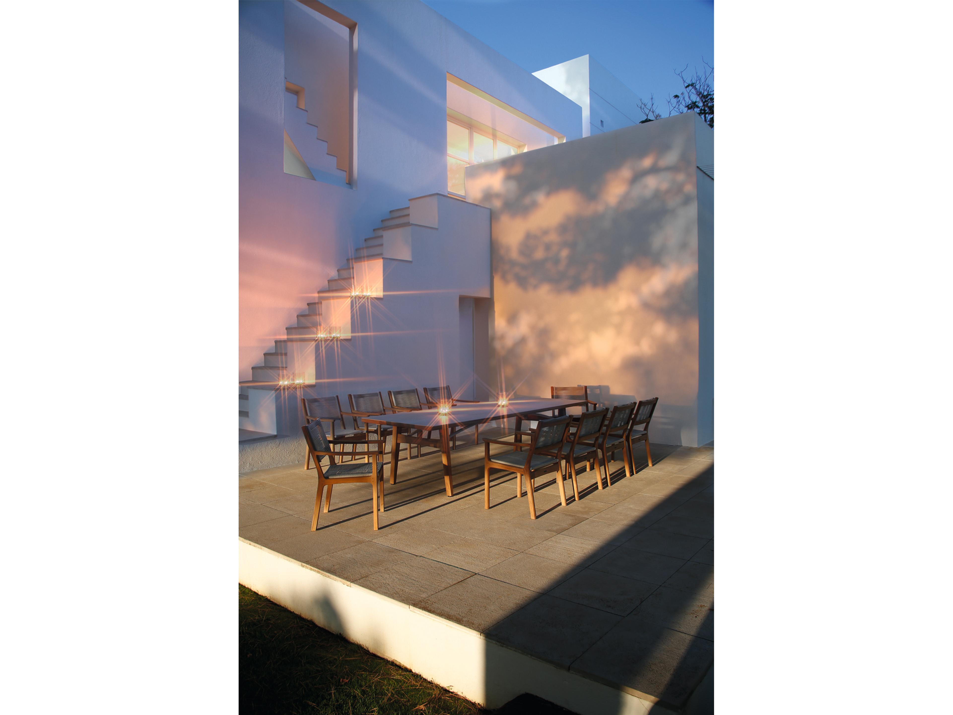 Barlow Tyrie Monterey Dining Table Natural Teak Frost Ceramic No Umbrella Hole 118"W x 39"D x 29"H