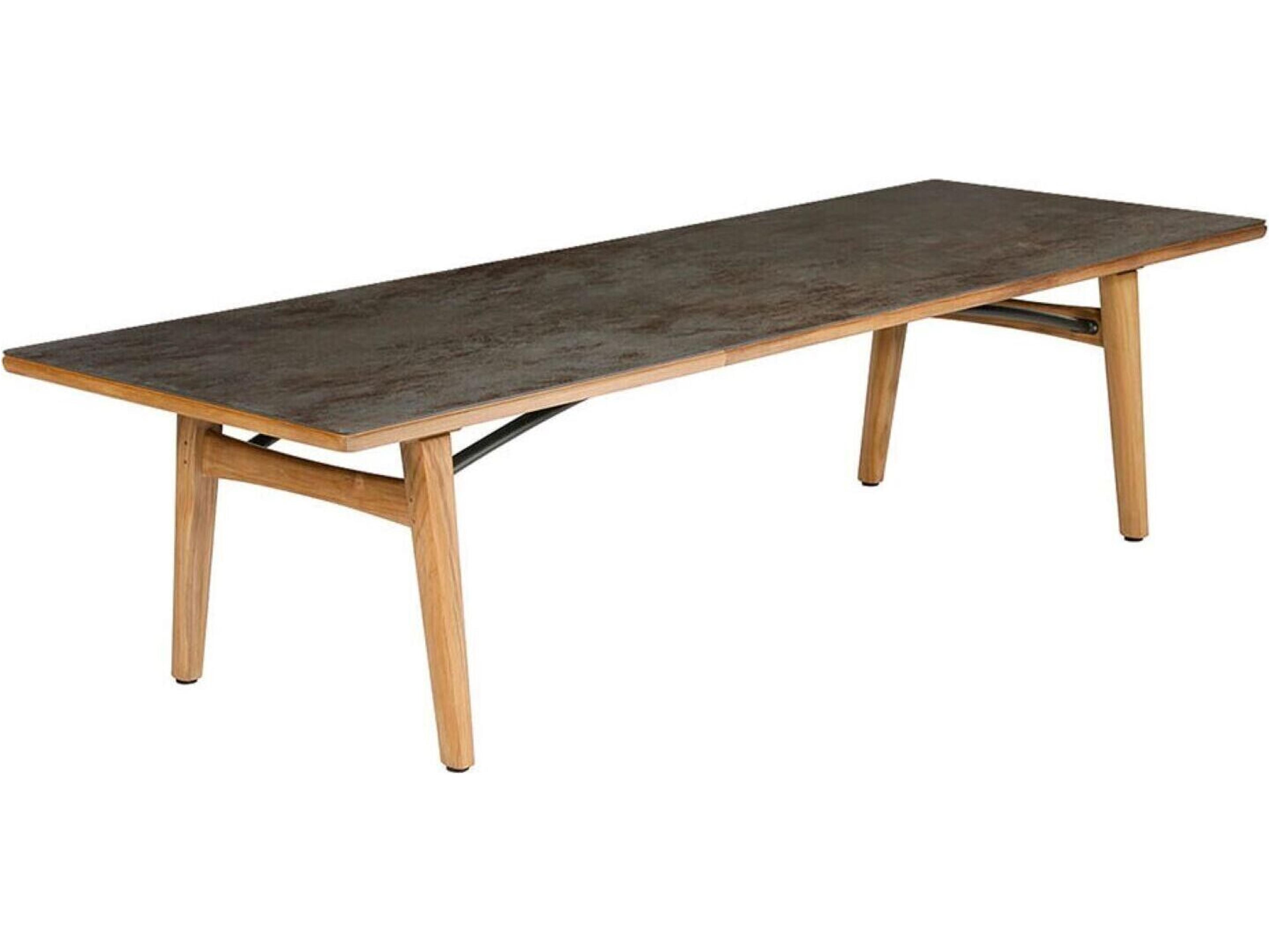 Monterey Dining Table Natural Teak Oxide Ceramic with Umbrella Hole 118"W x 39"D x 29"H