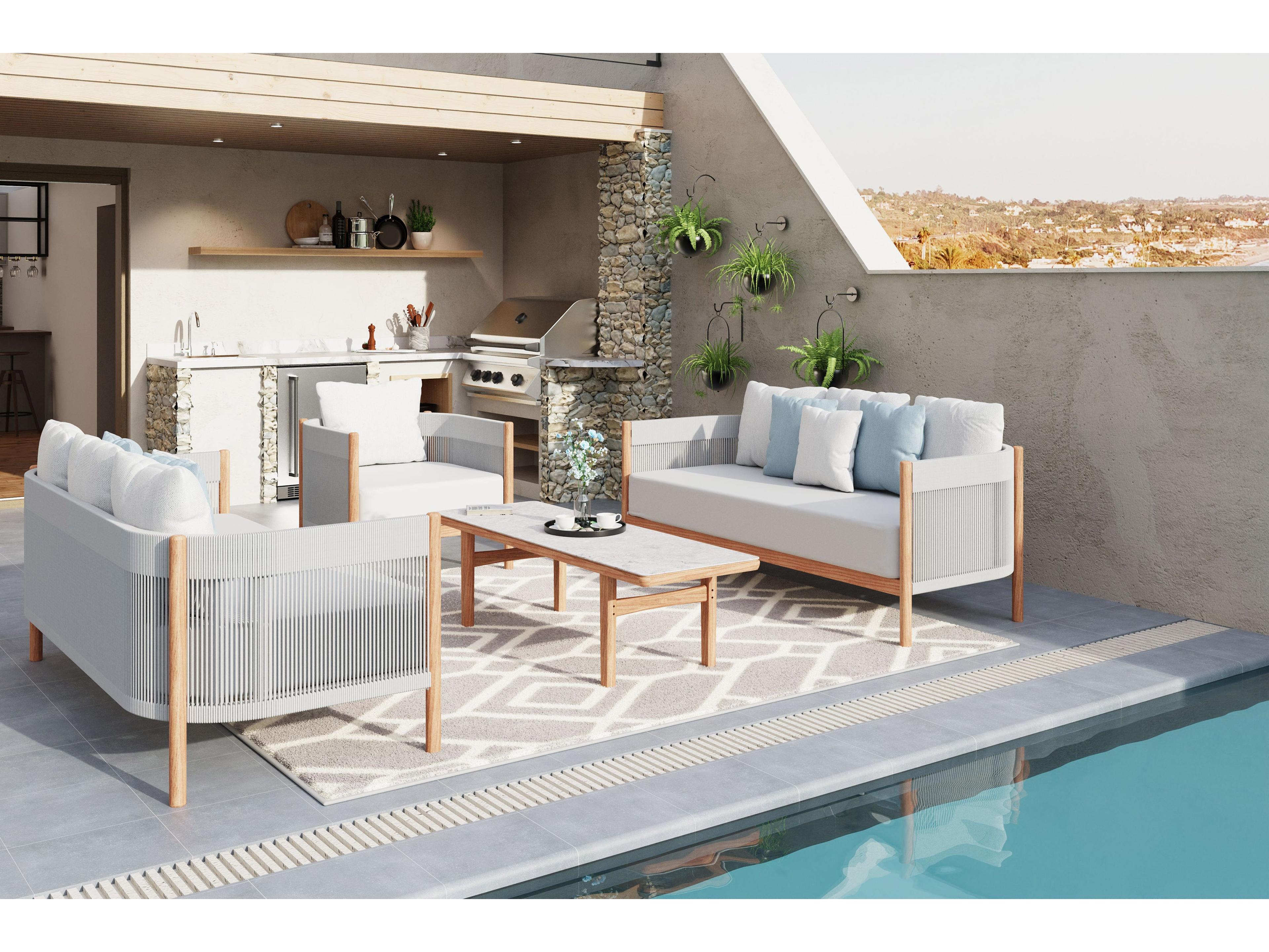 Barlow Tyrie Monterey Coffee Table - Natural Teak Frame - Frost Ceramic Top