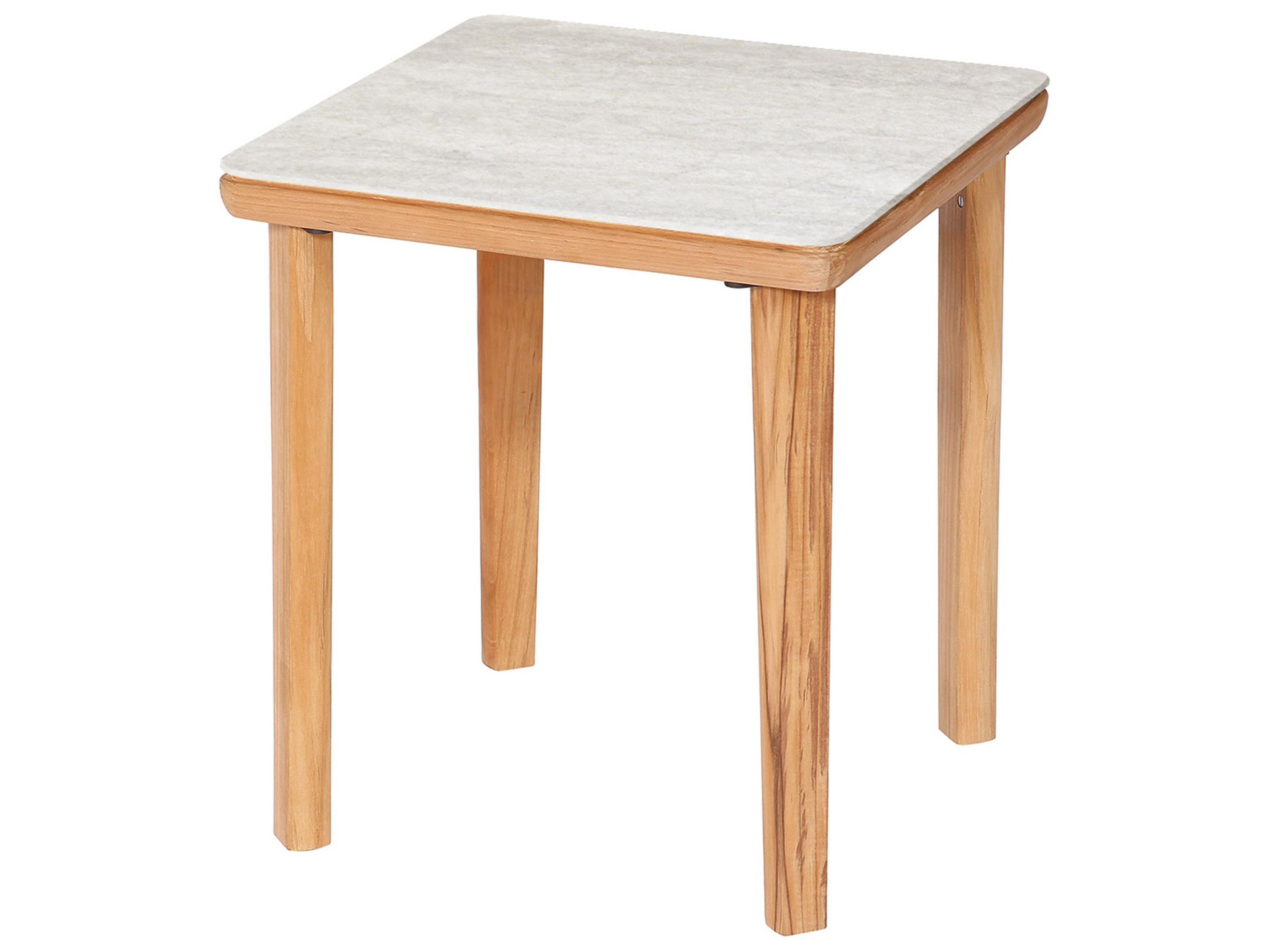 Monterey Side Table - Natural Teak Frame - Frost Ceramic Top
