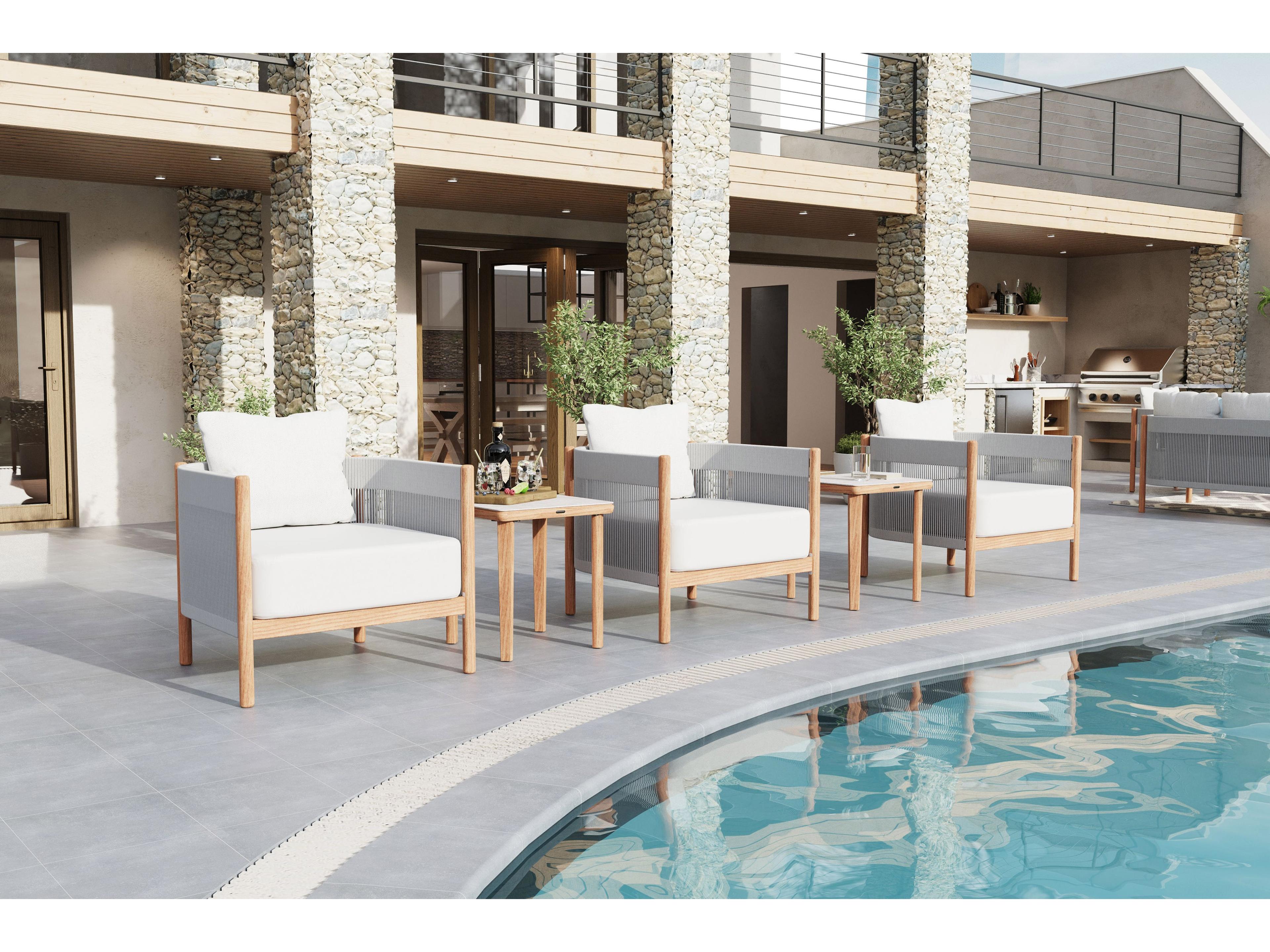 Barlow Tyrie Monterey Side Table - Natural Teak Frame - Frost Ceramic Top