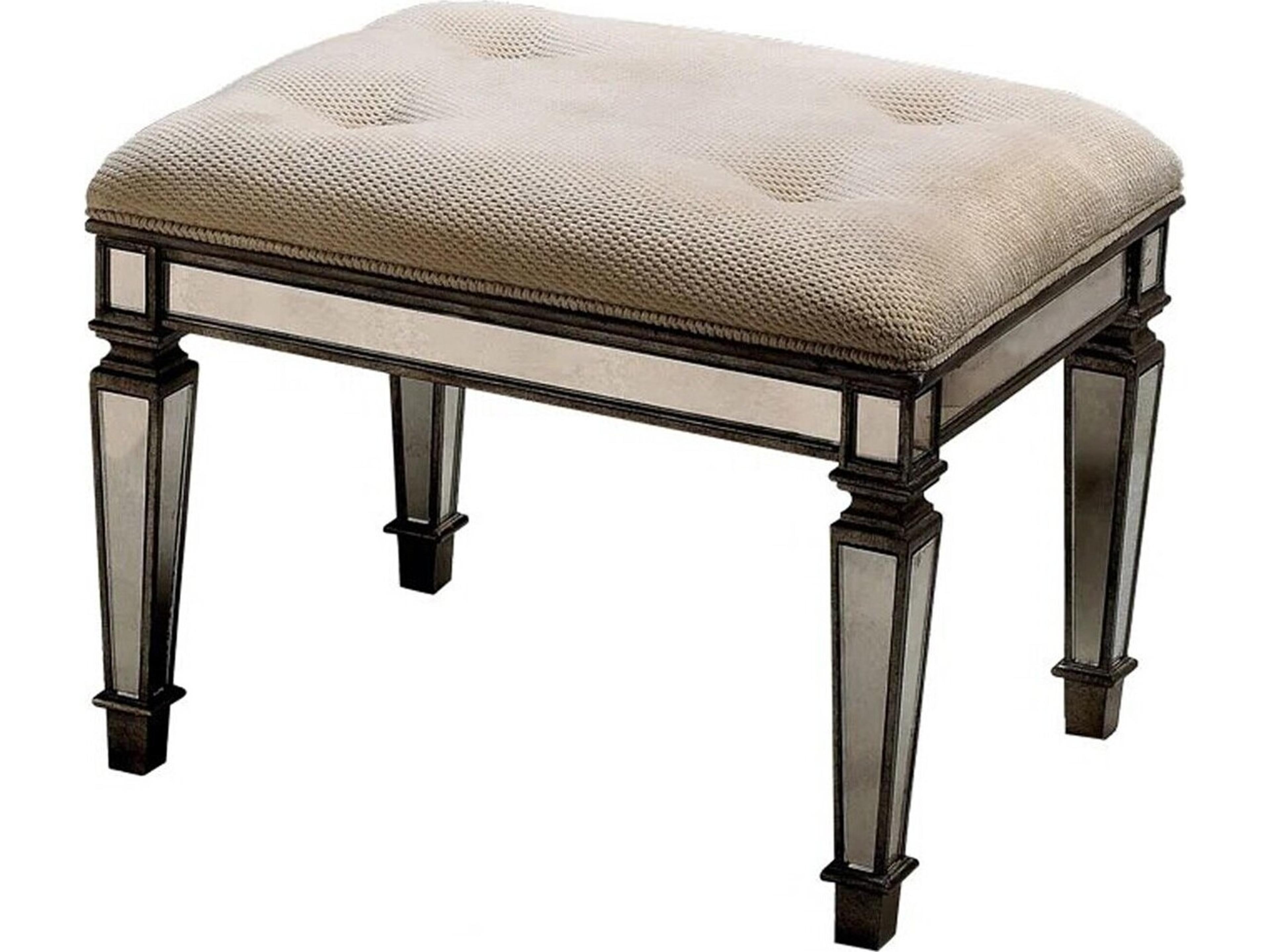 Celeste Mirror Beige Upholstered Accent Stool