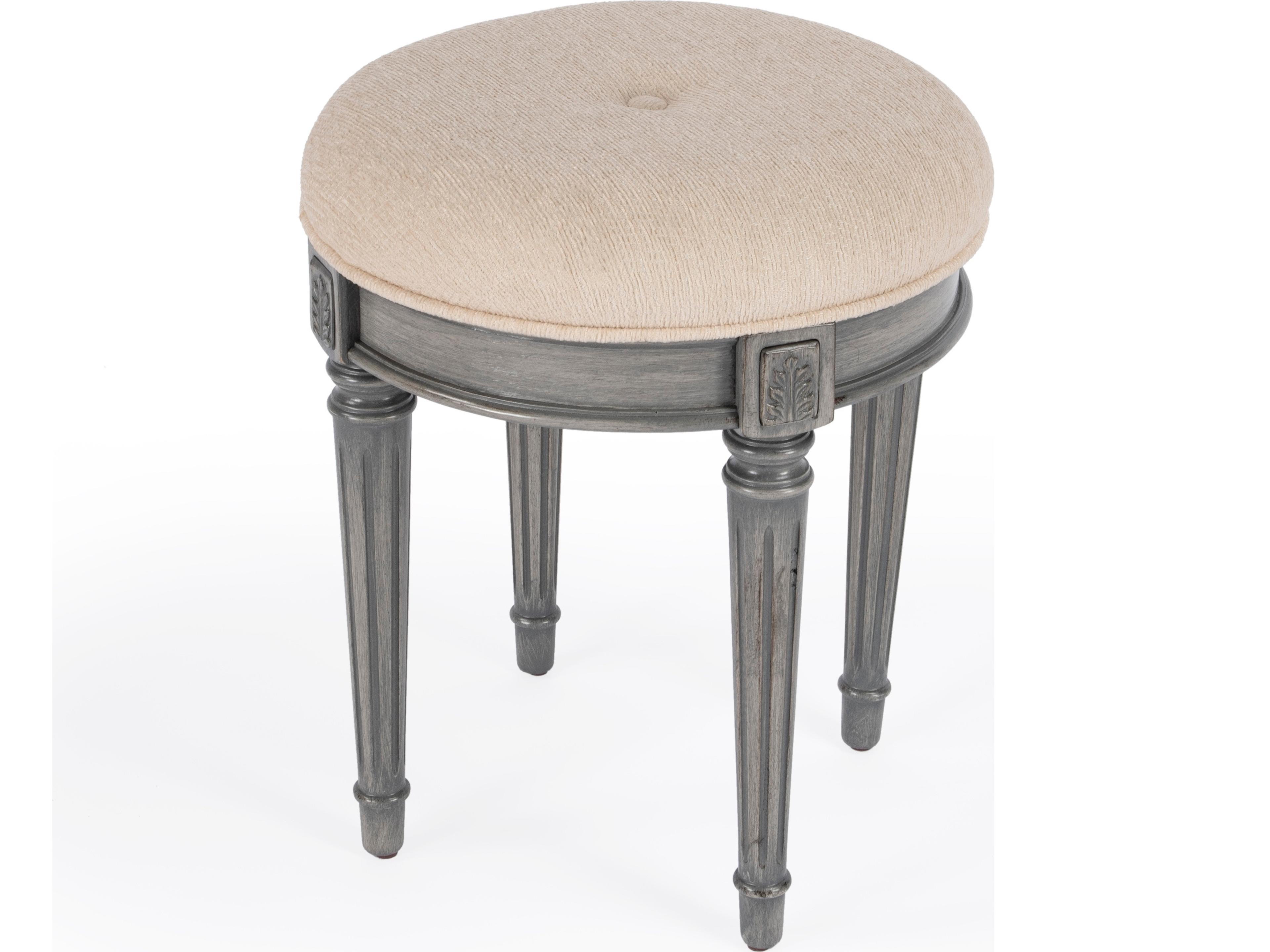 Bernadette Powder Gray Upholstered Vanity Stool