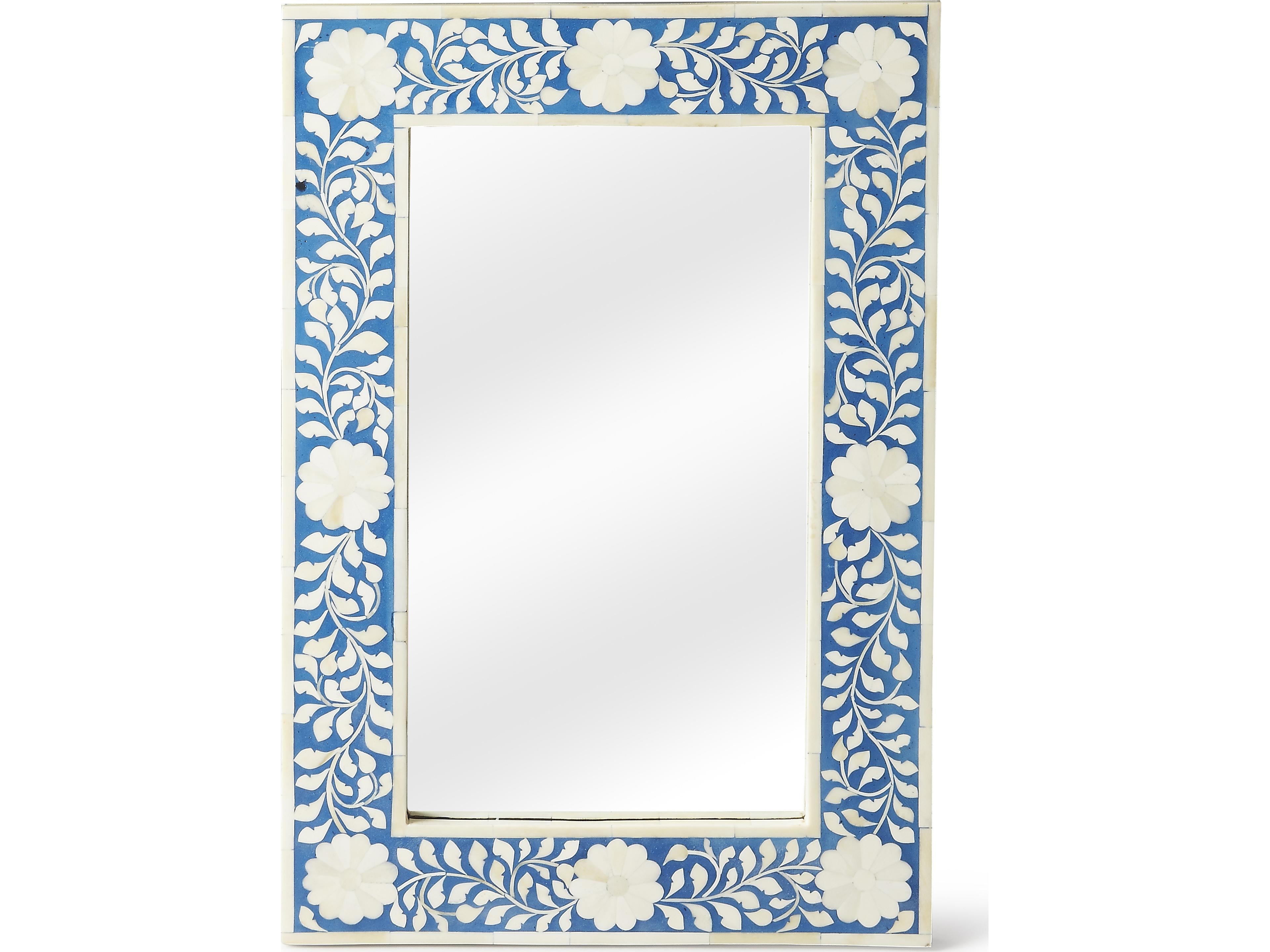 Vivienne Blue And White Bone Rectangular Wall Mirror