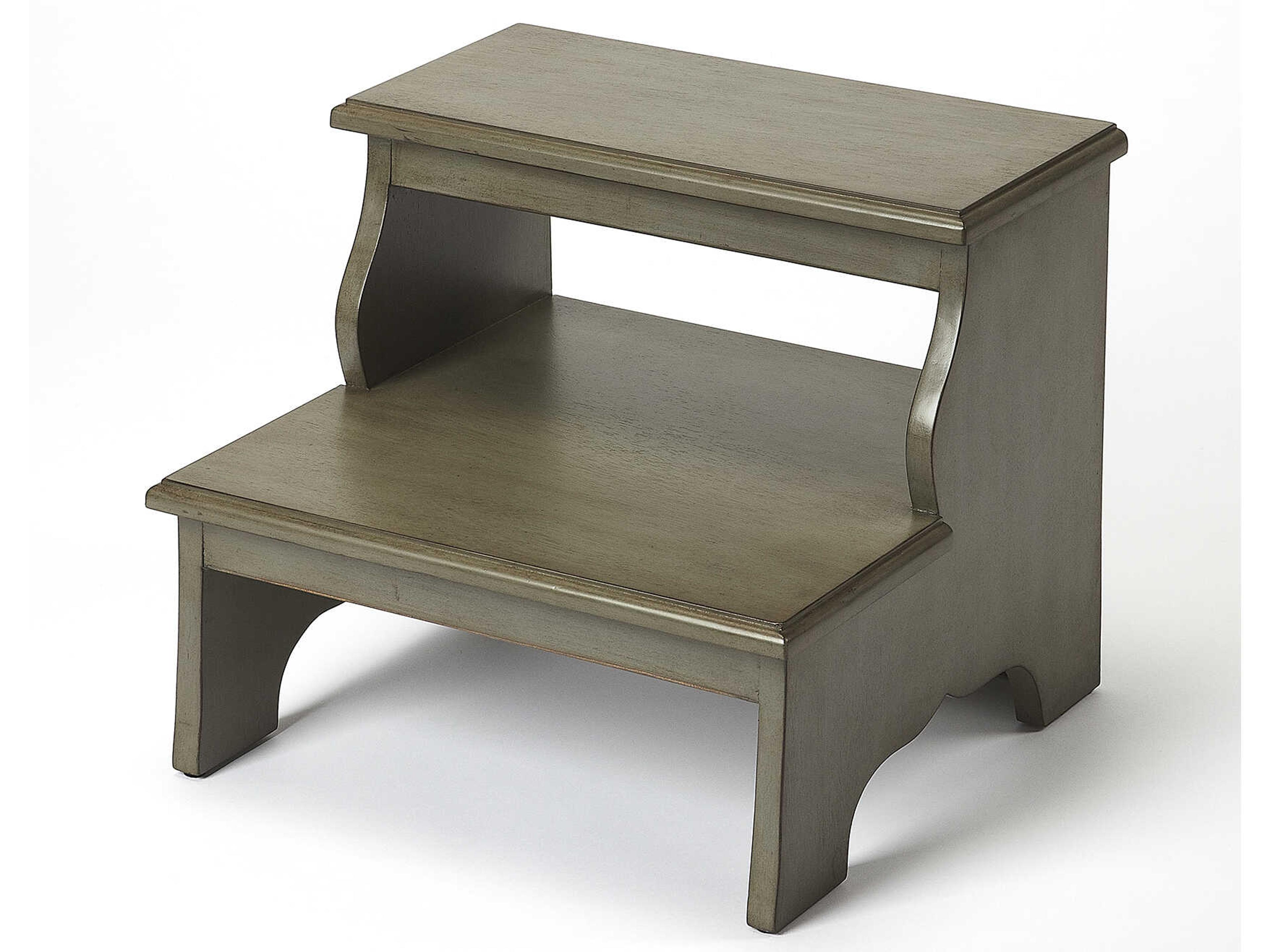 Melrose Silver Satin Gray Accent Stool