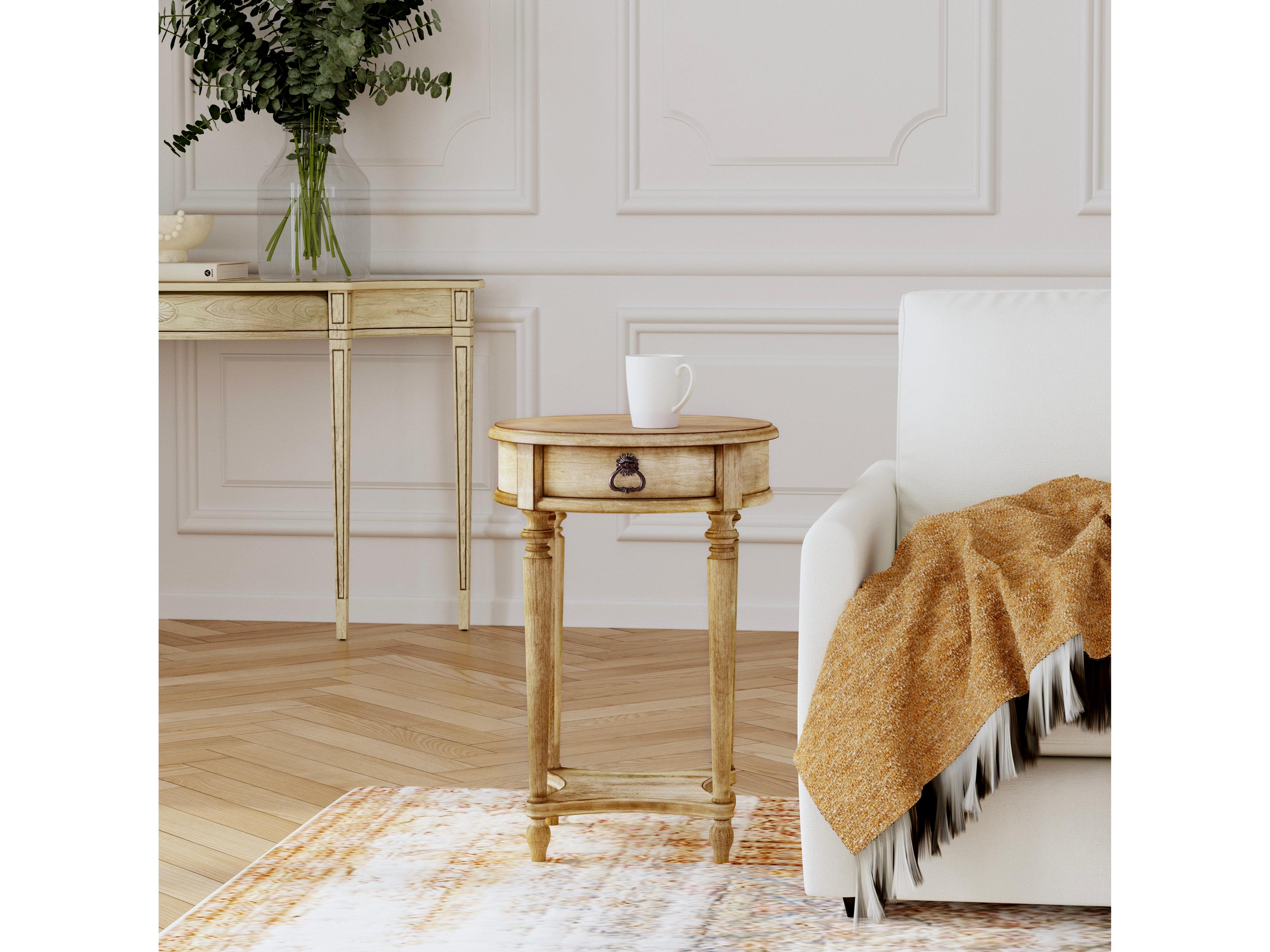 Butler Jules Round Wood Antique Beige End Table