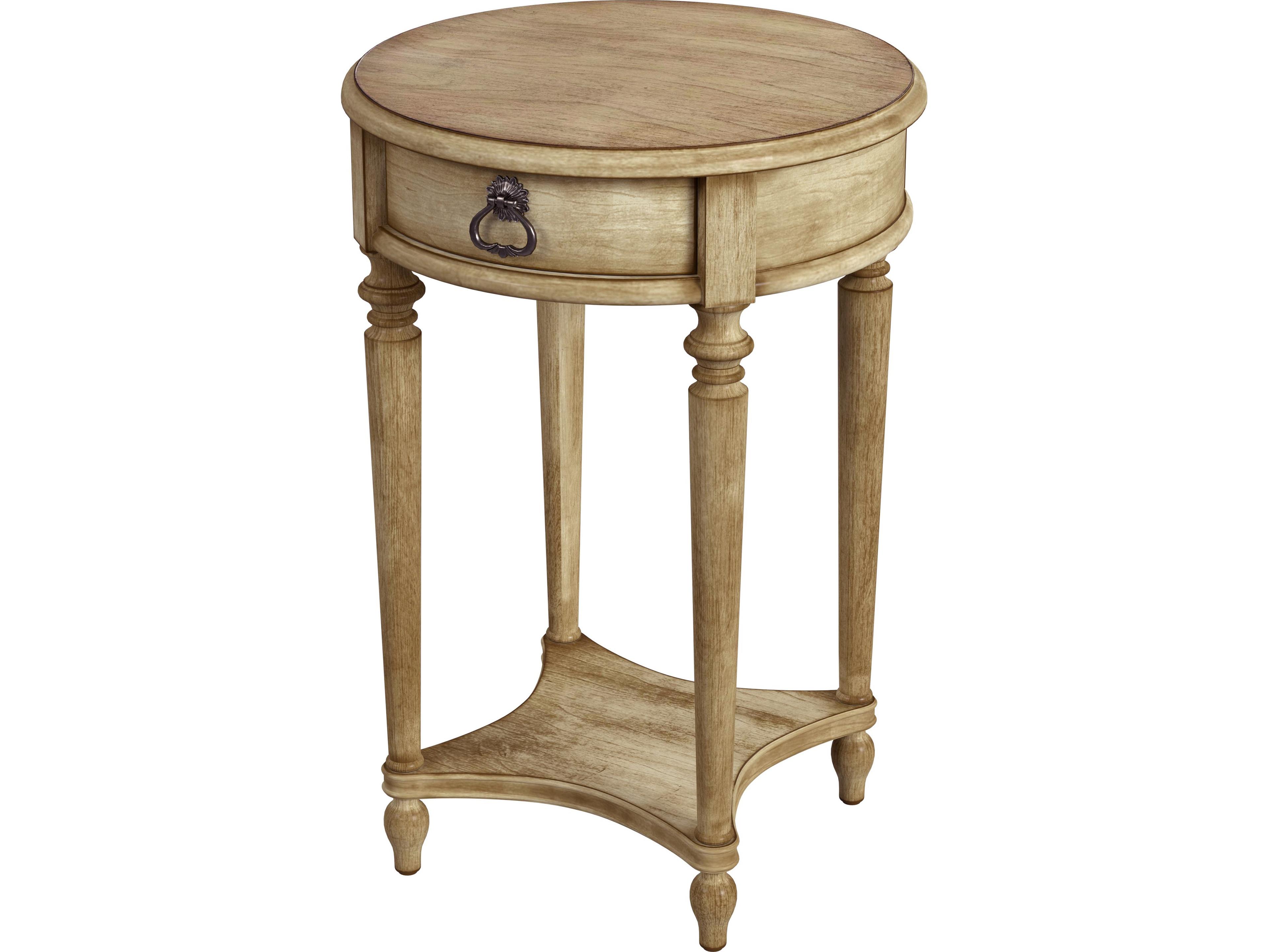 Jules Round Wood Antique Beige End Table