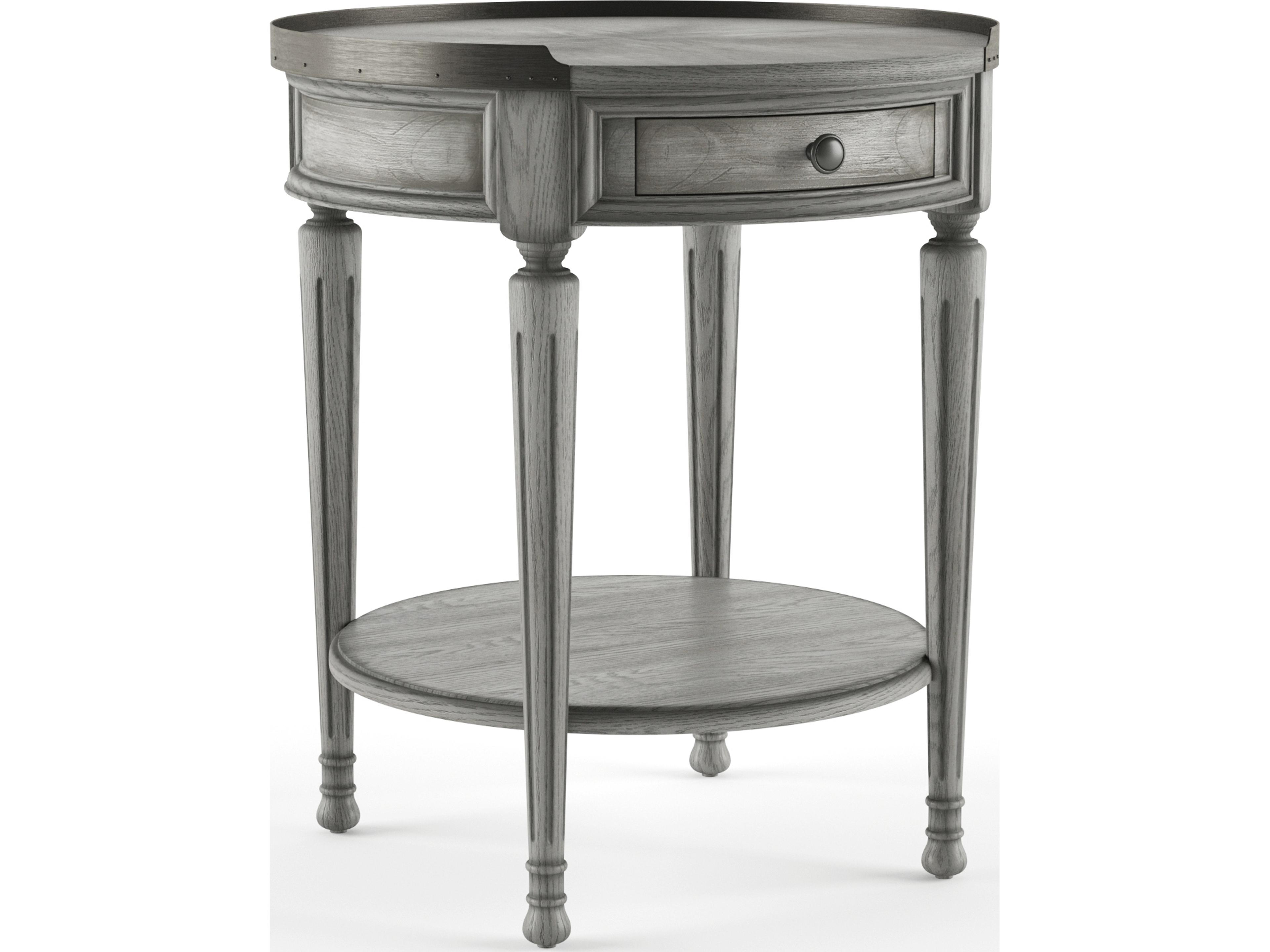 Sampson Round Wood Powder Gray End Table