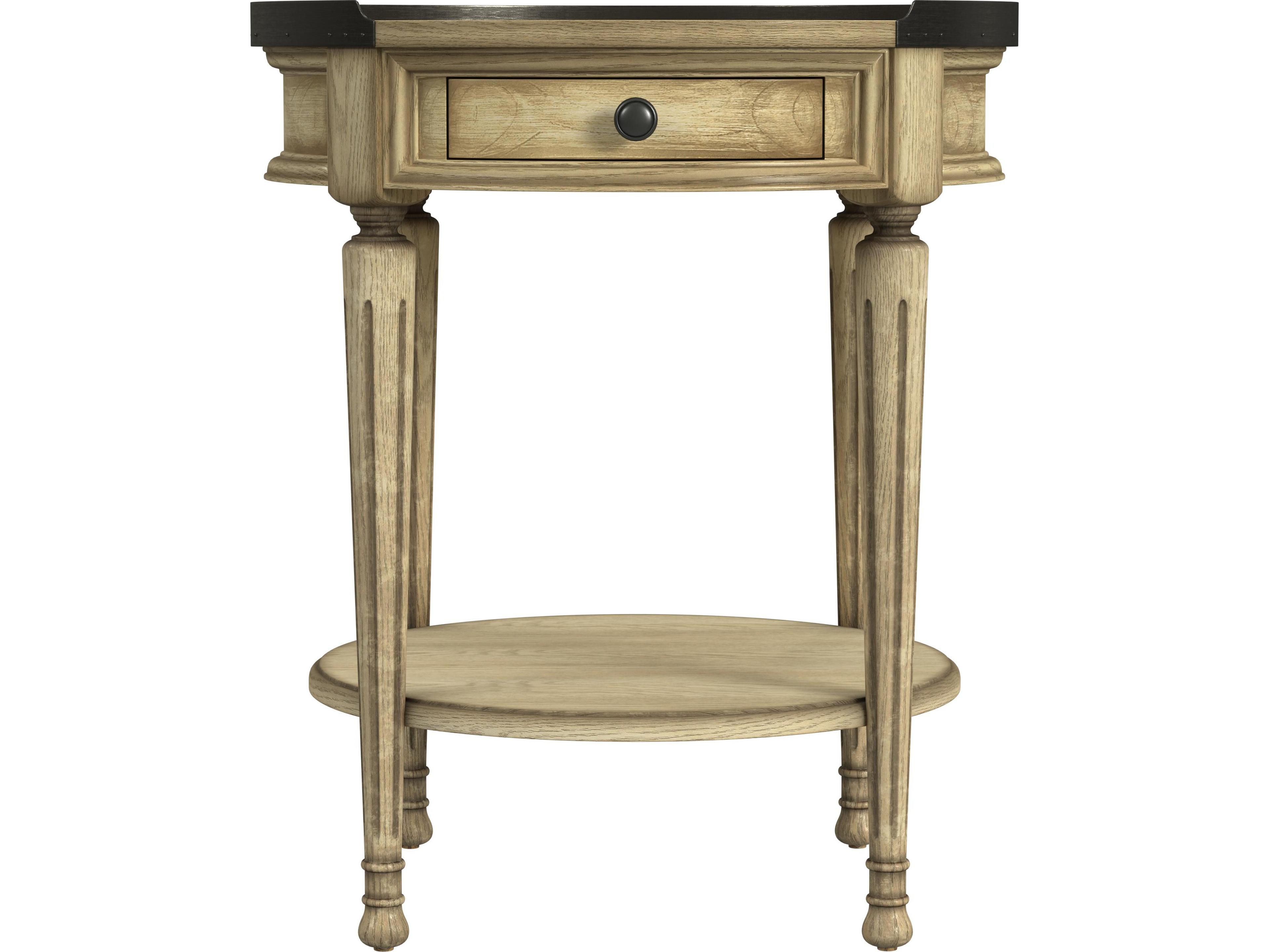 Butler Sampson Round Wood Antique Beige End Table