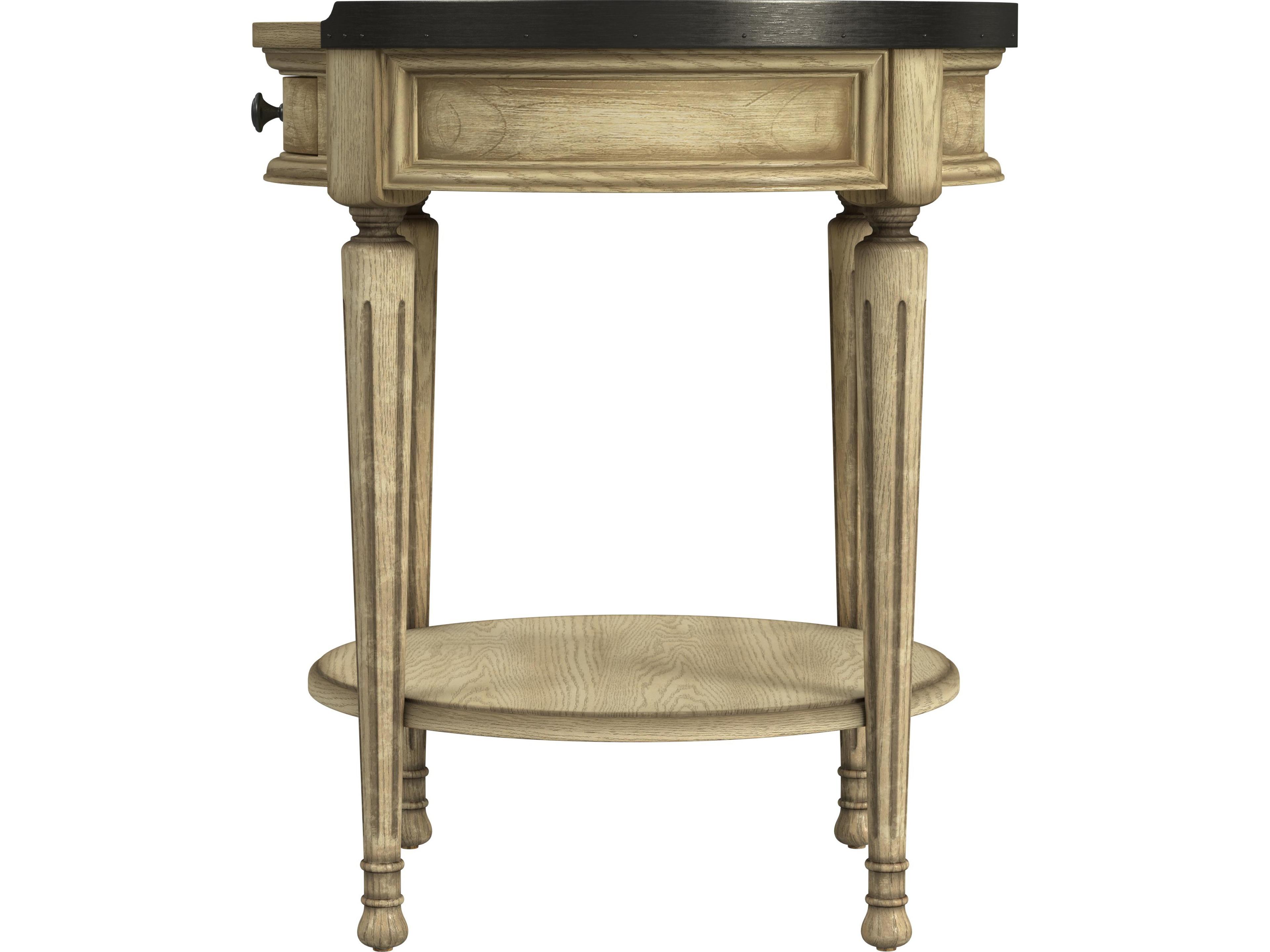 Butler Sampson Round Wood Antique Beige End Table
