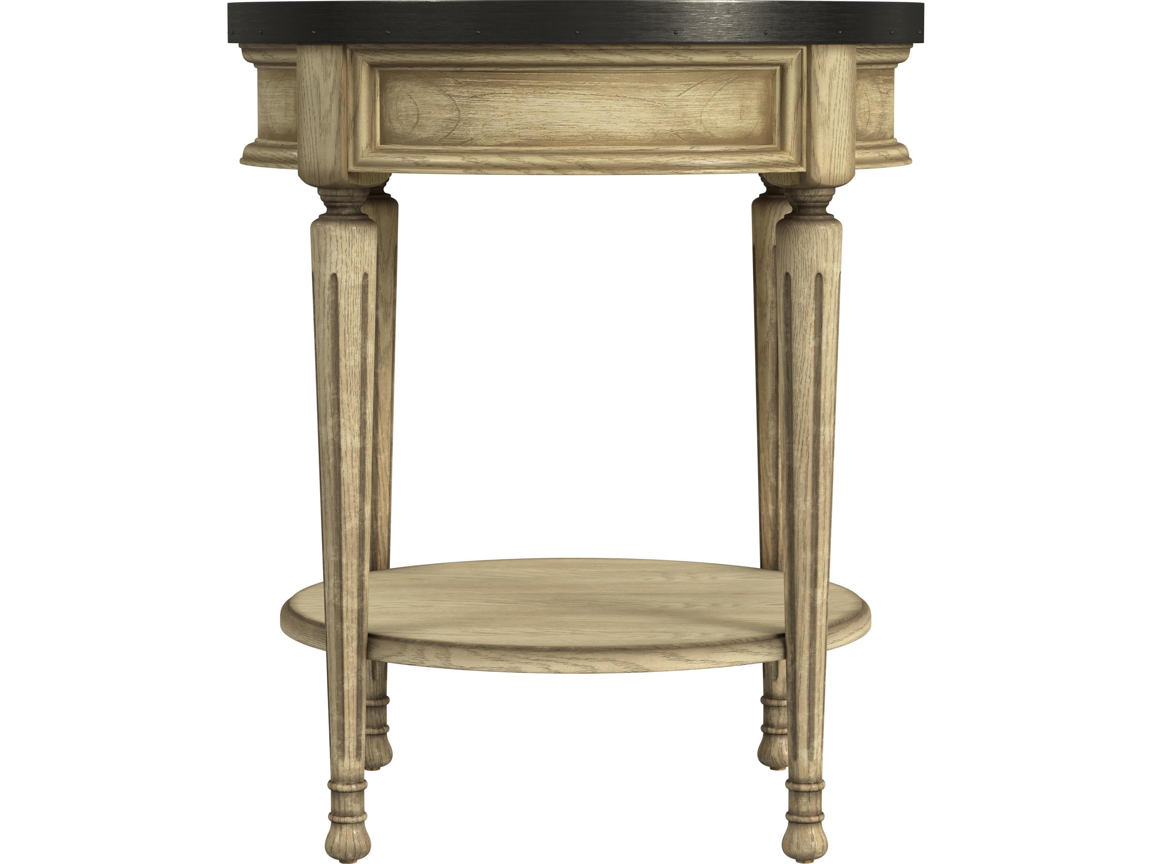 Butler Sampson Round Wood Antique Beige End Table
