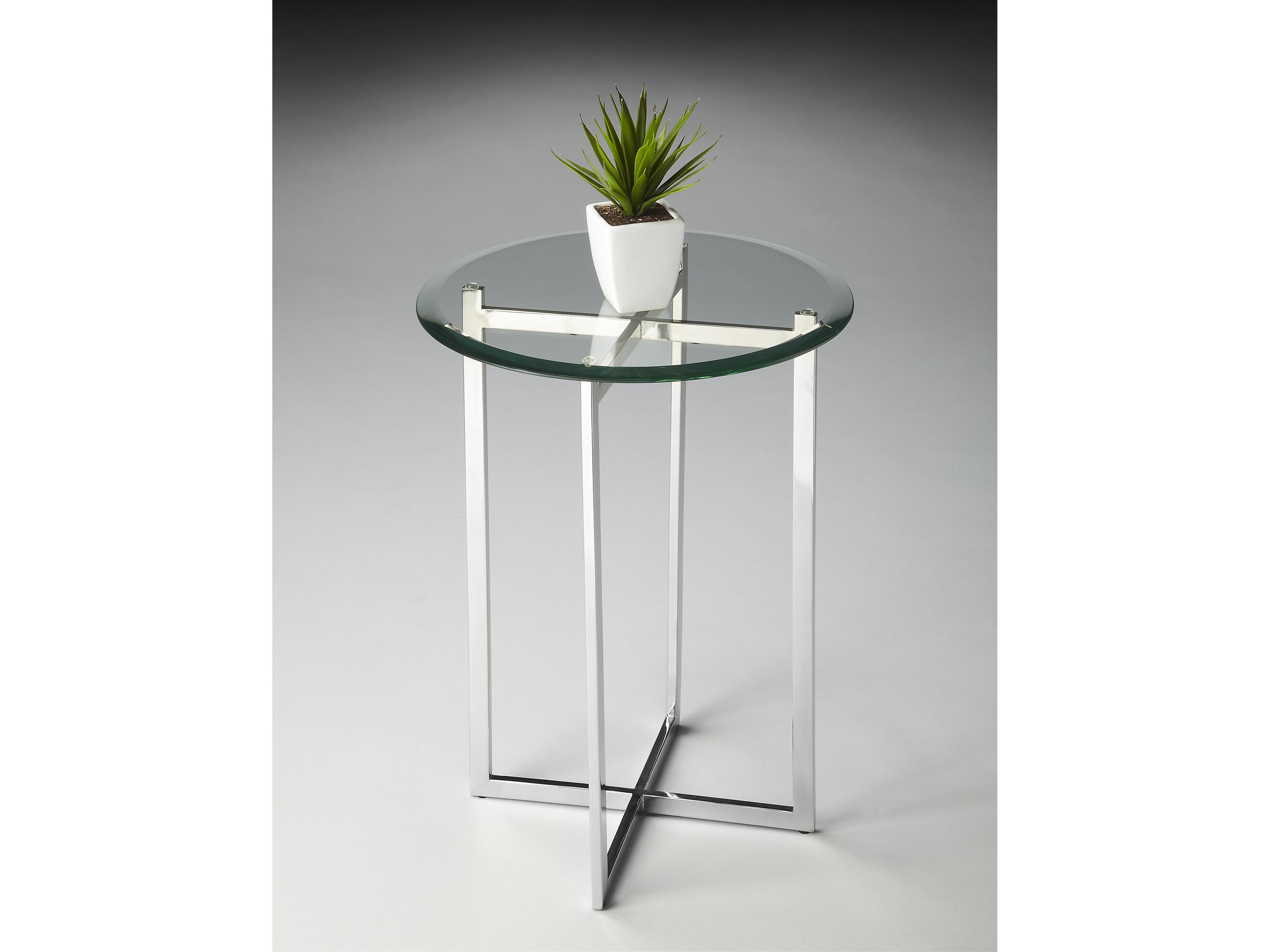 Butler Finn Round Glass Nickel End Table