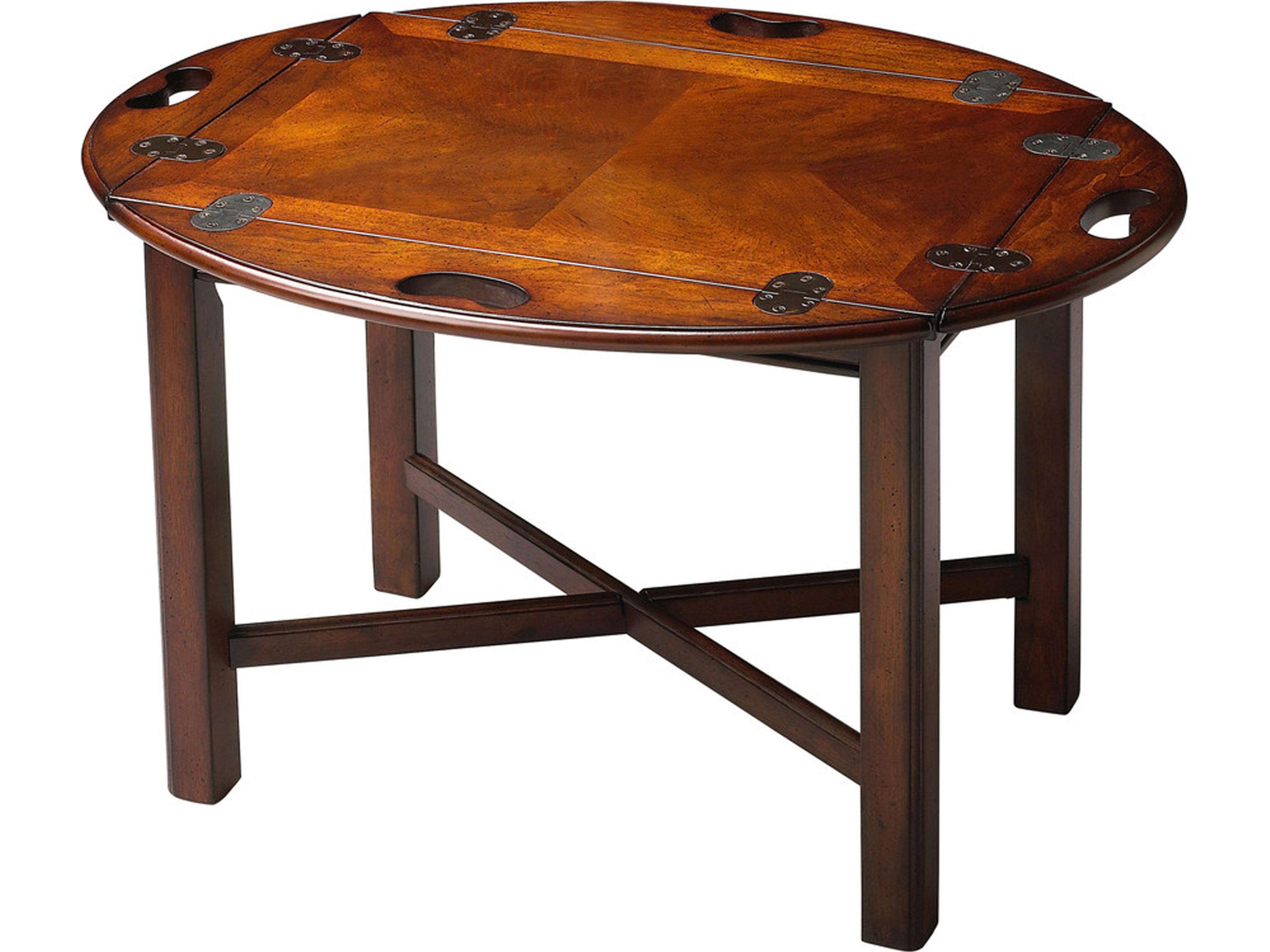Carlisle Oval Wood Coffee Table in Dark Brown Cherry