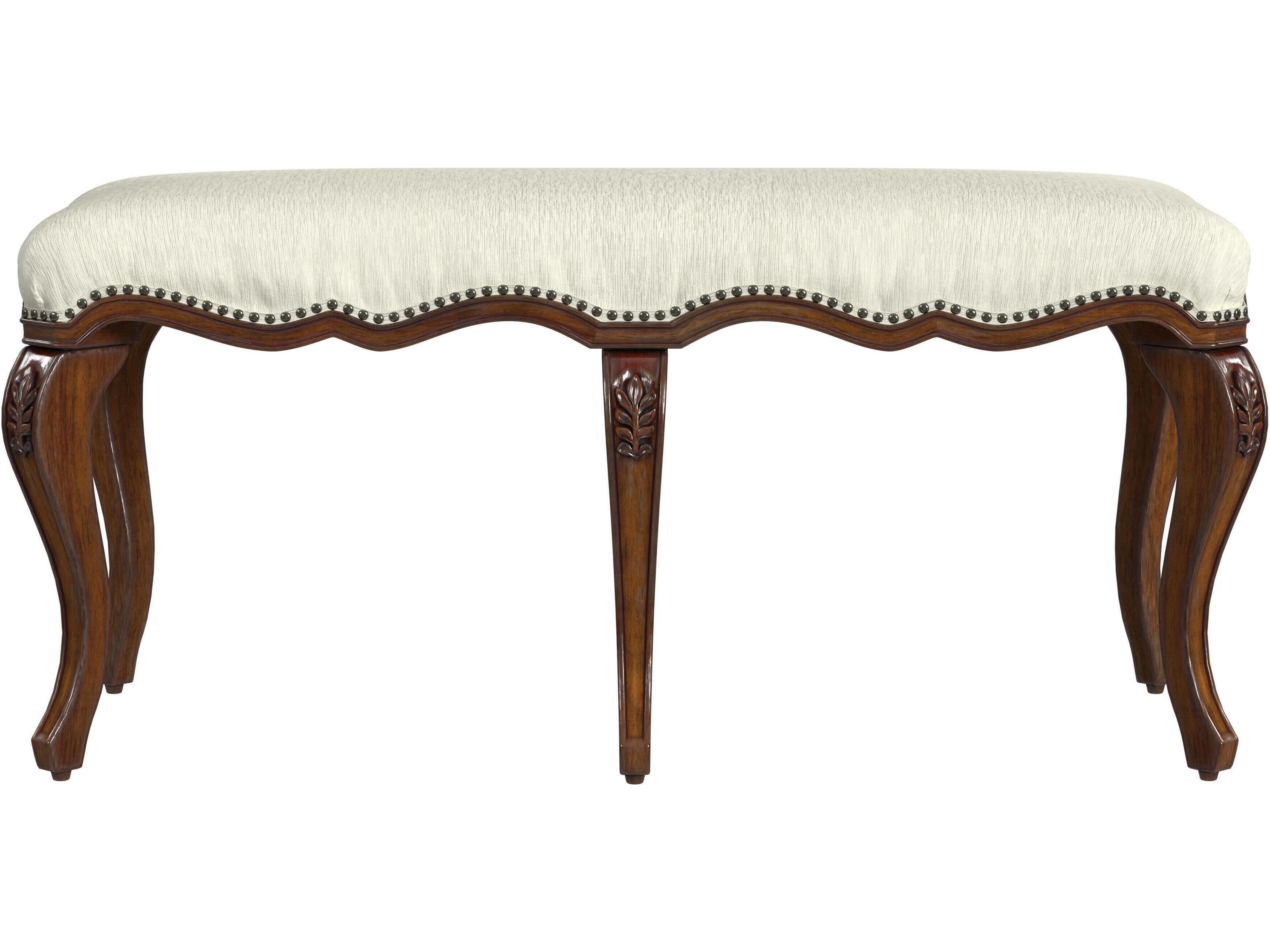 Butler Michelline Antique Cherry Beige Upholstered Accent Bench