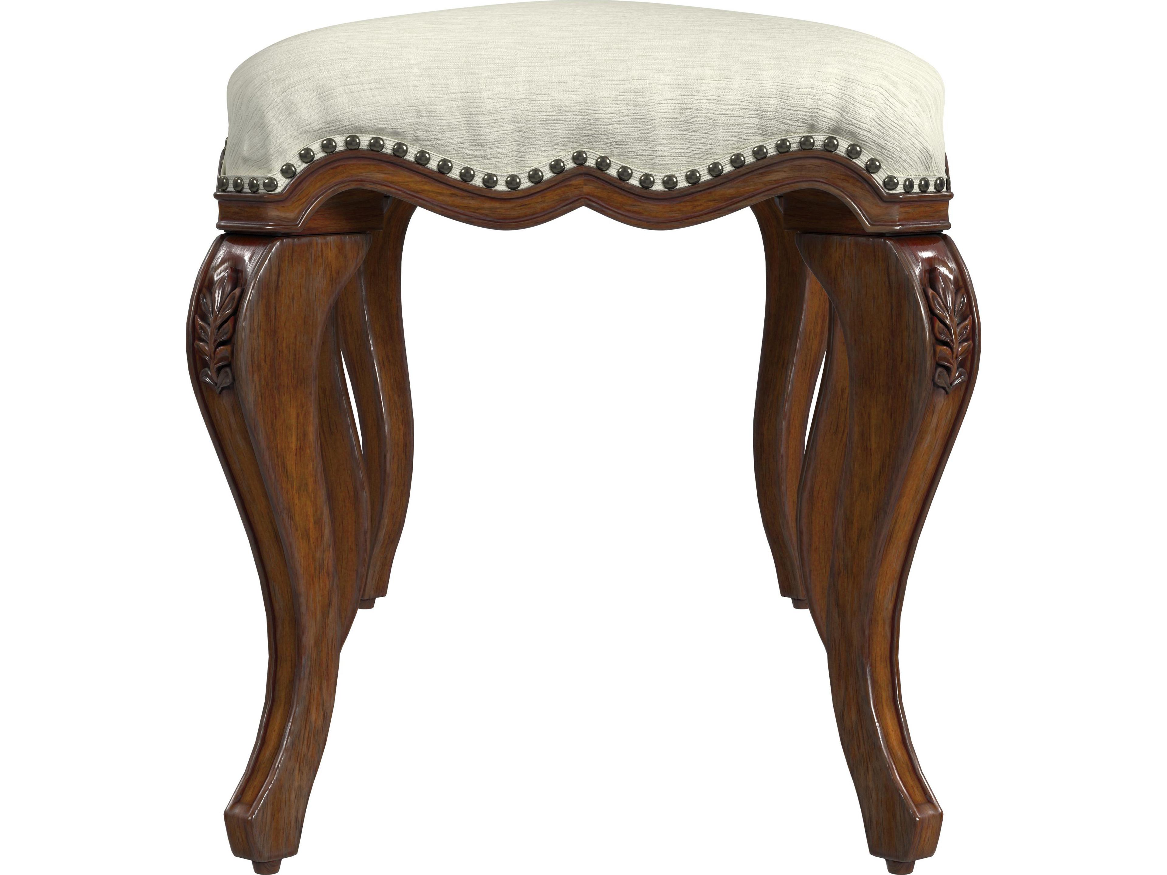 Butler Michelline Antique Cherry Beige Upholstered Accent Bench