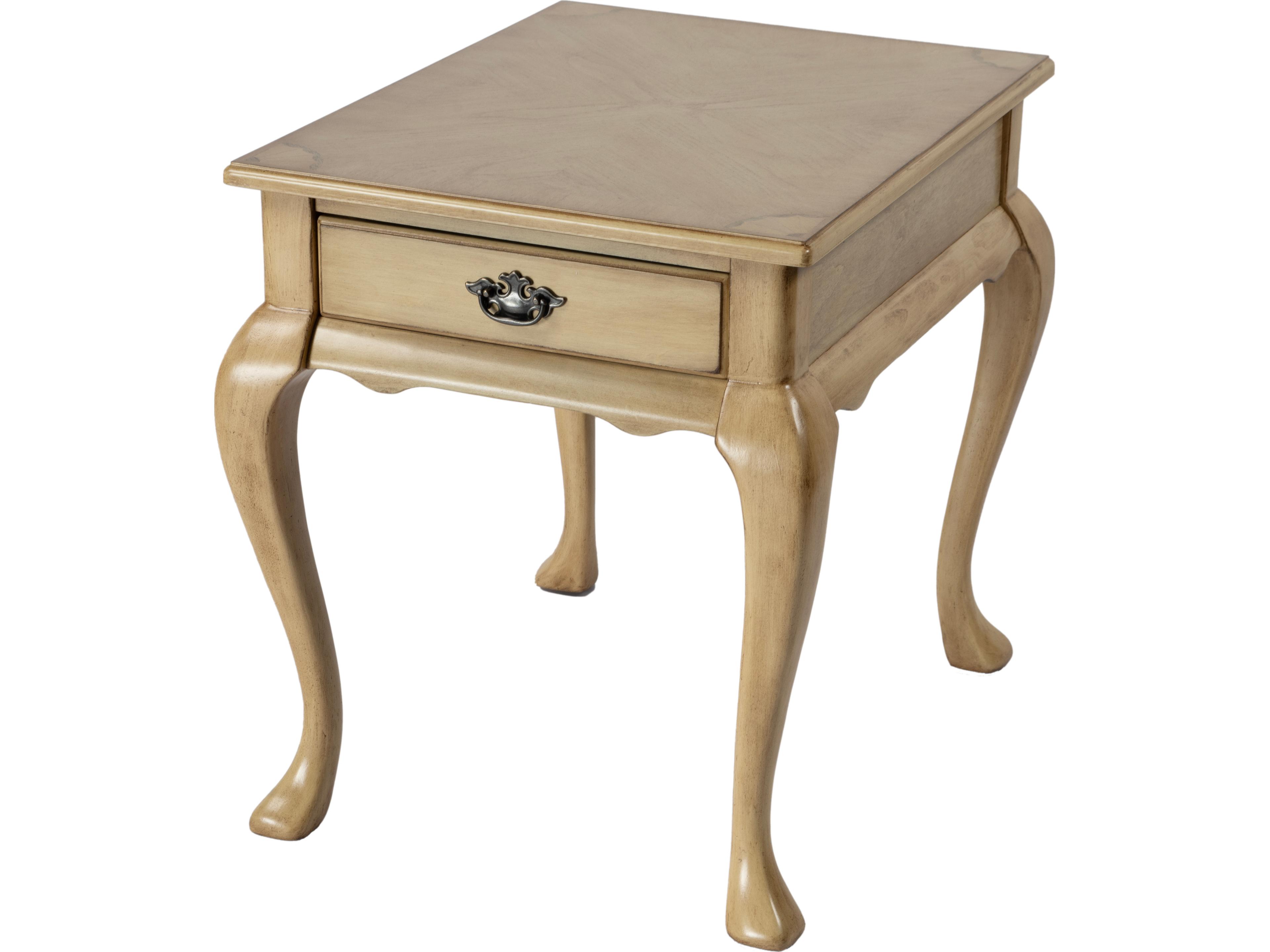 Grace Rectangular Wood Antique Beige End Table