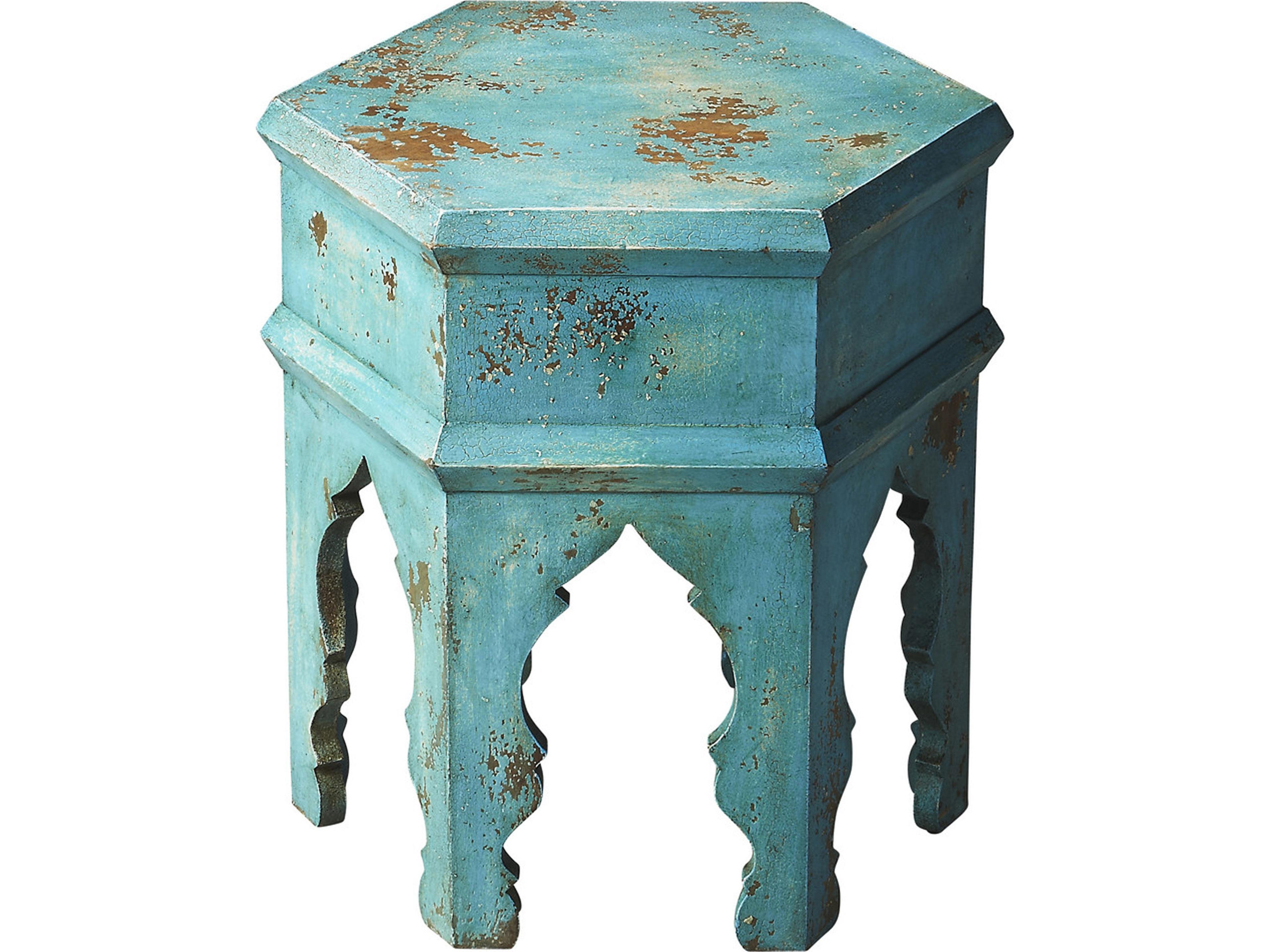 Tangiers Hexagon Wood Artifacts End Table