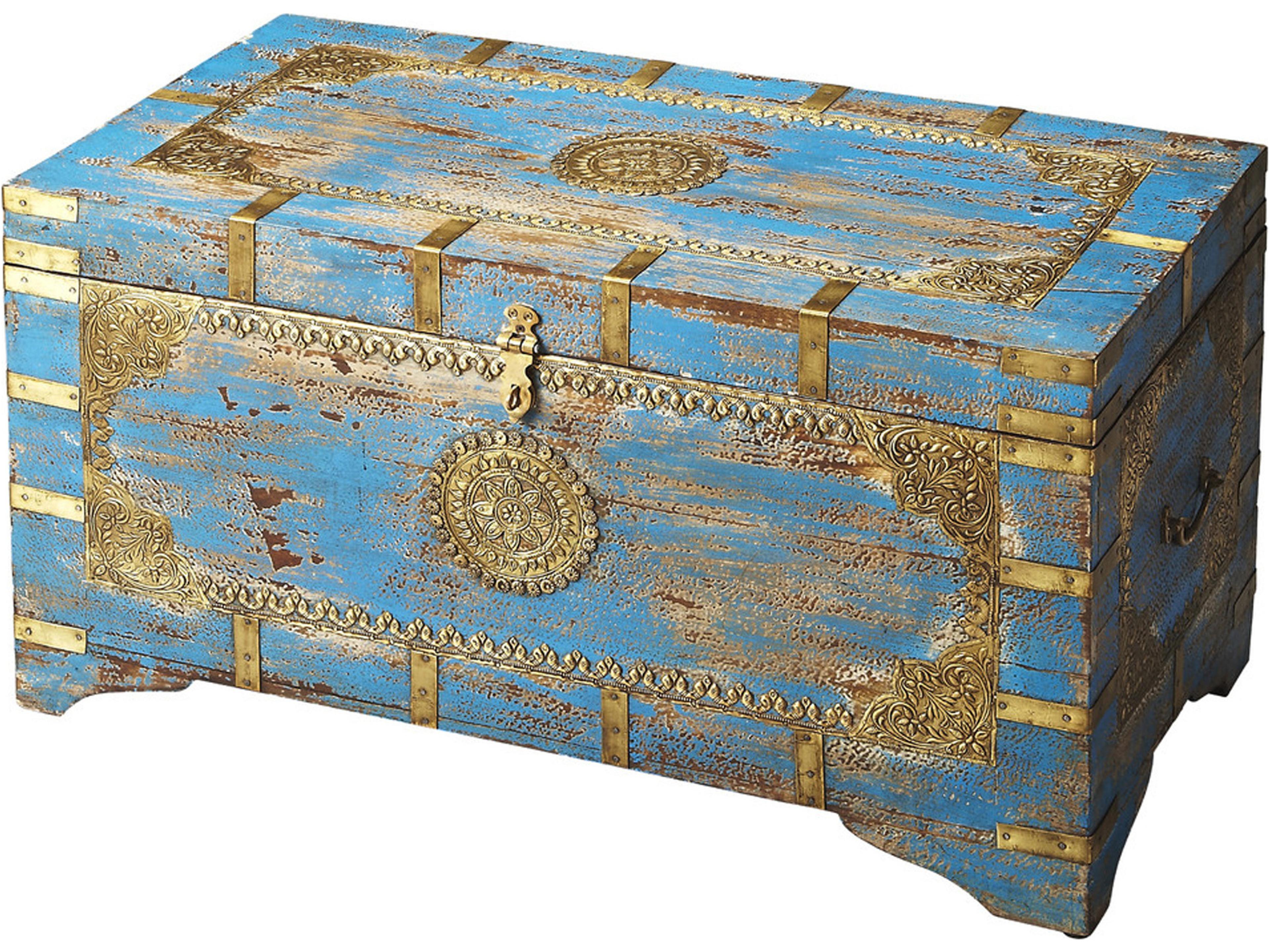 Neela Artifacts Blue Mango Wood Storage Trunk