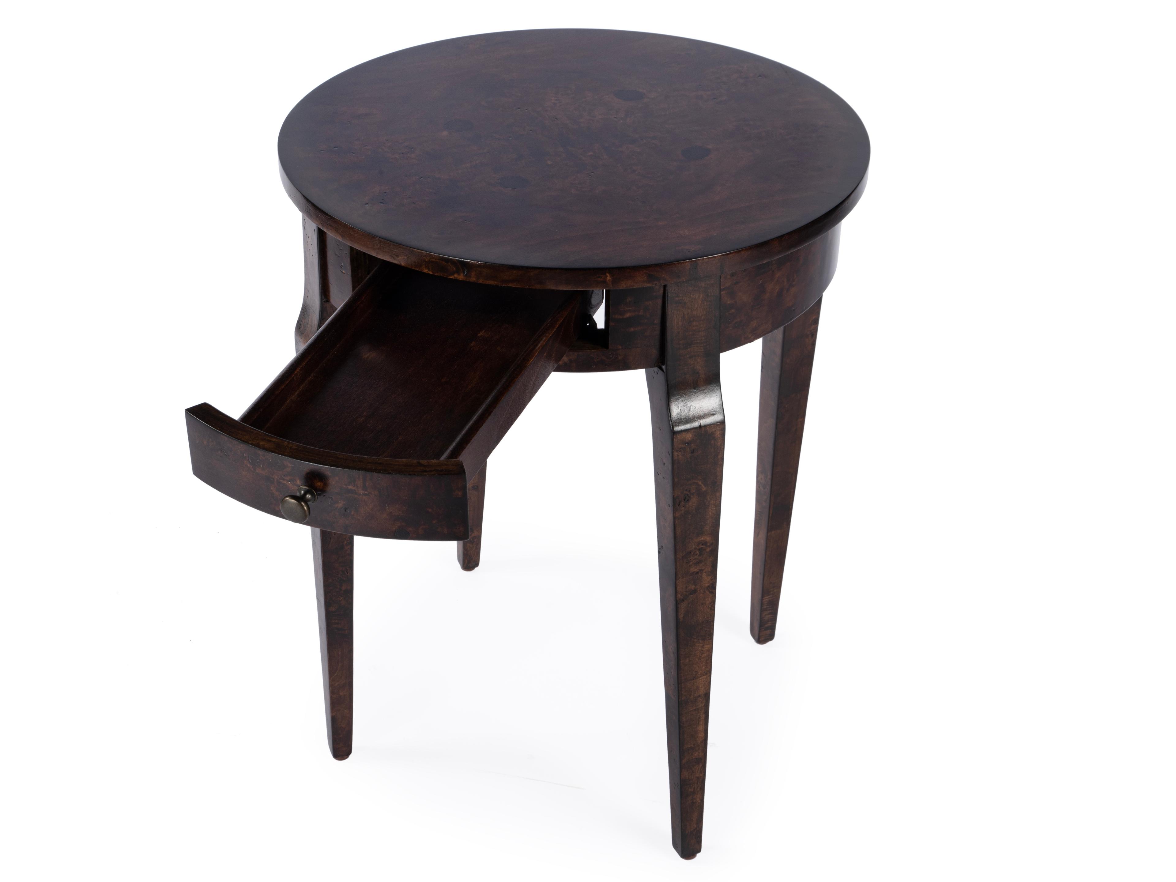 Butler Archer Round Wood Dark Burl End Table