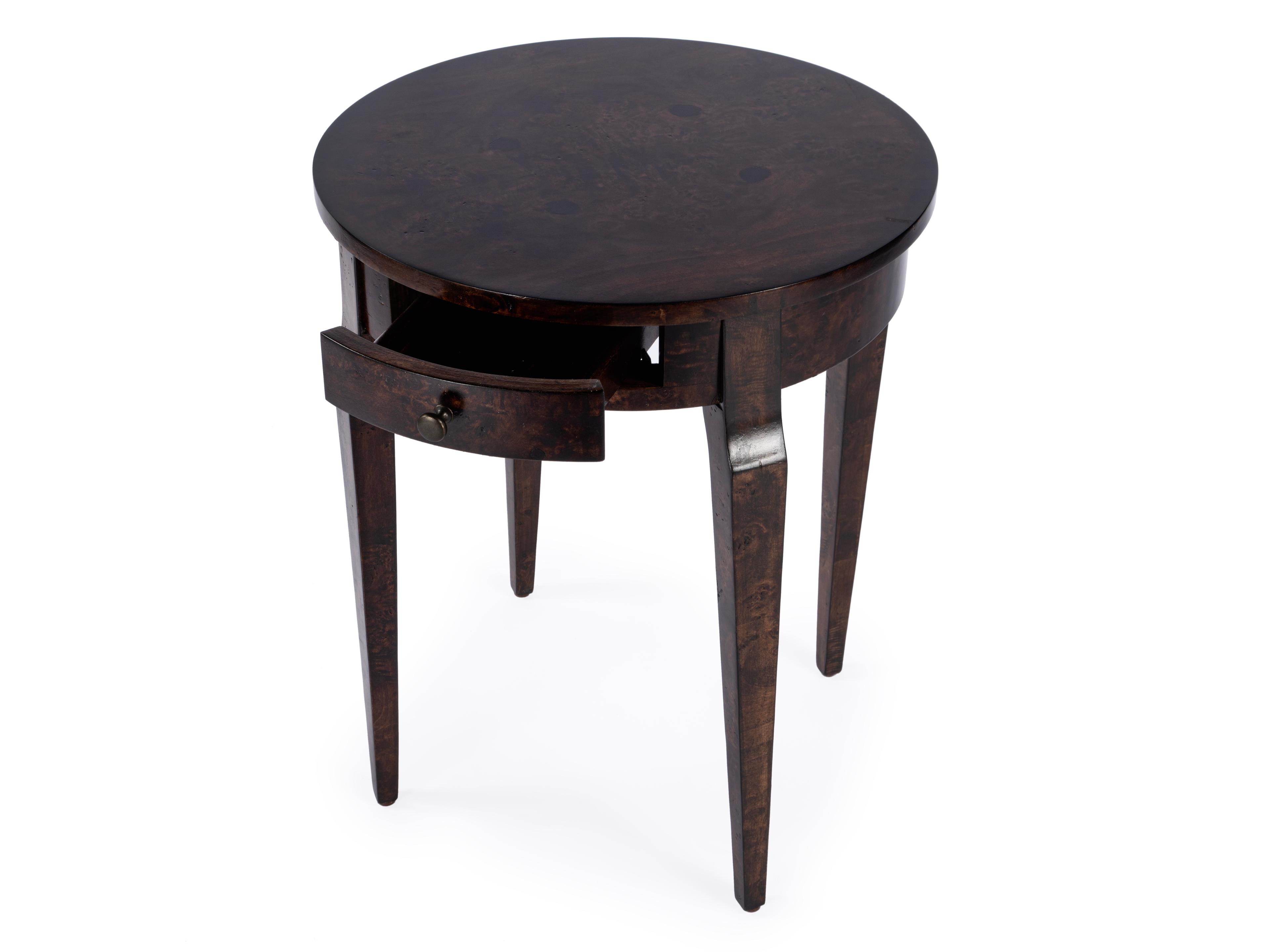 Butler Archer Round Wood Dark Burl End Table