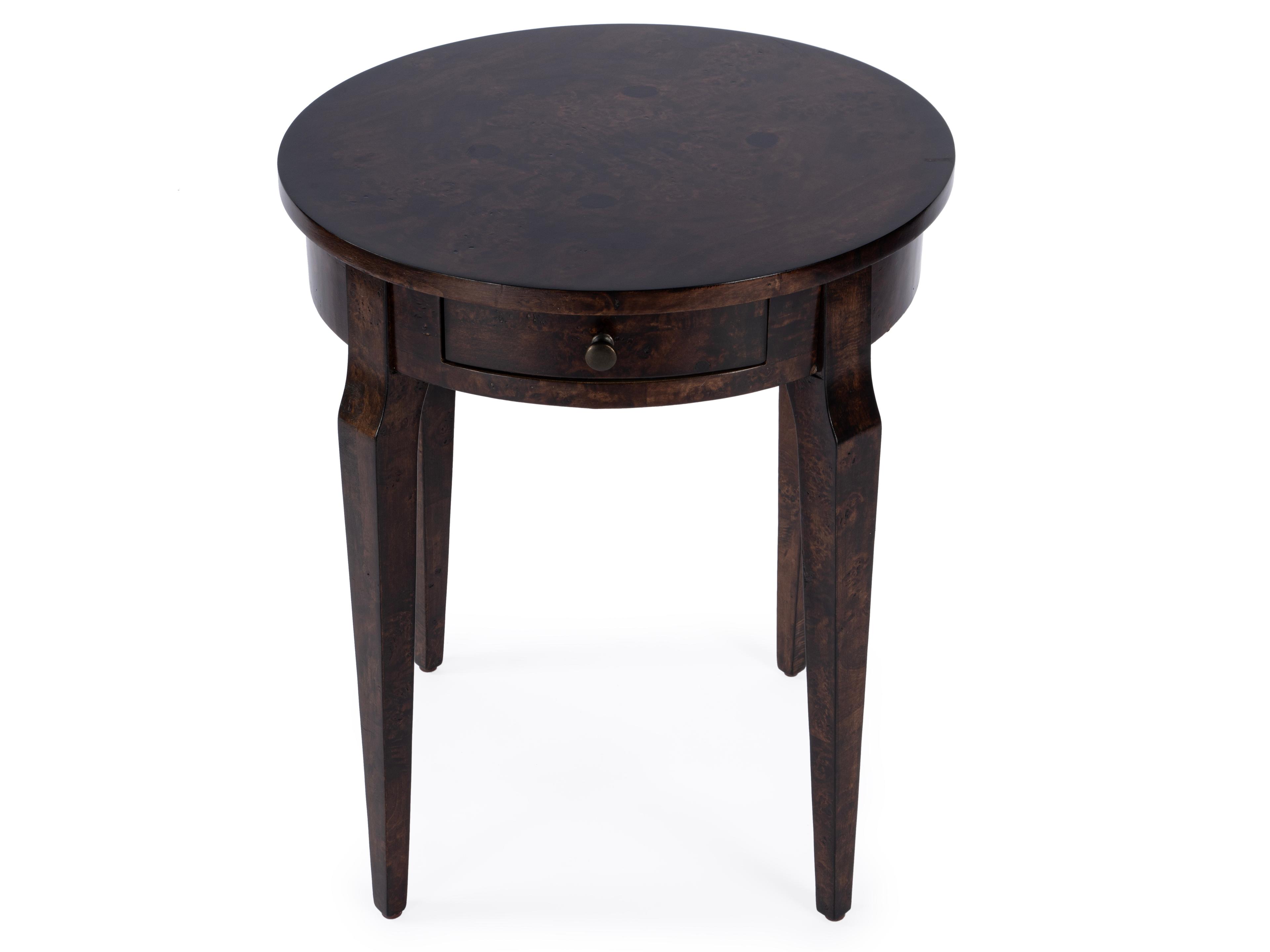Butler Archer Round Wood Dark Burl End Table