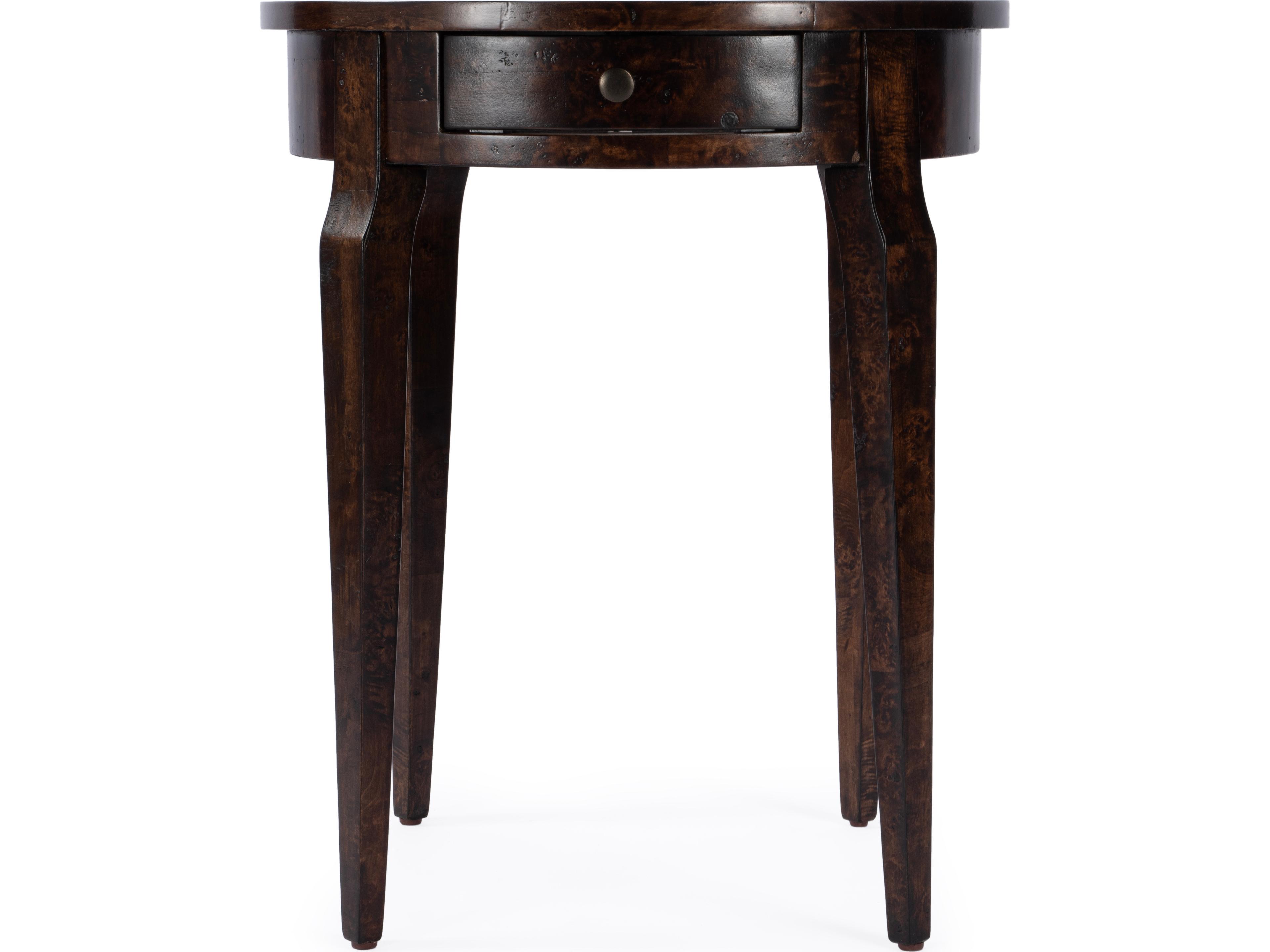 Butler Archer Round Wood Dark Burl End Table
