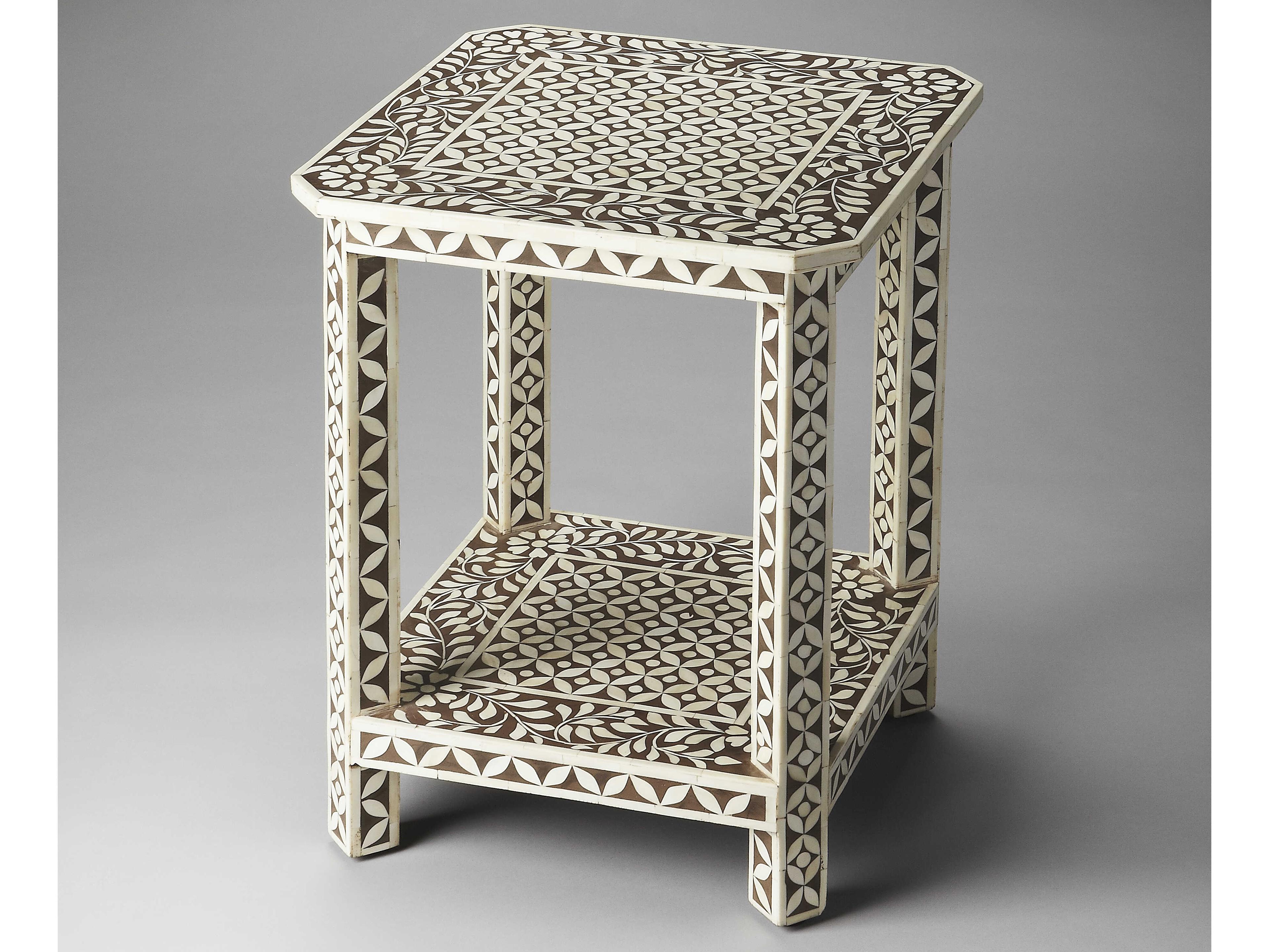 Amelia Square Wood Brown Bone Inlay End Table