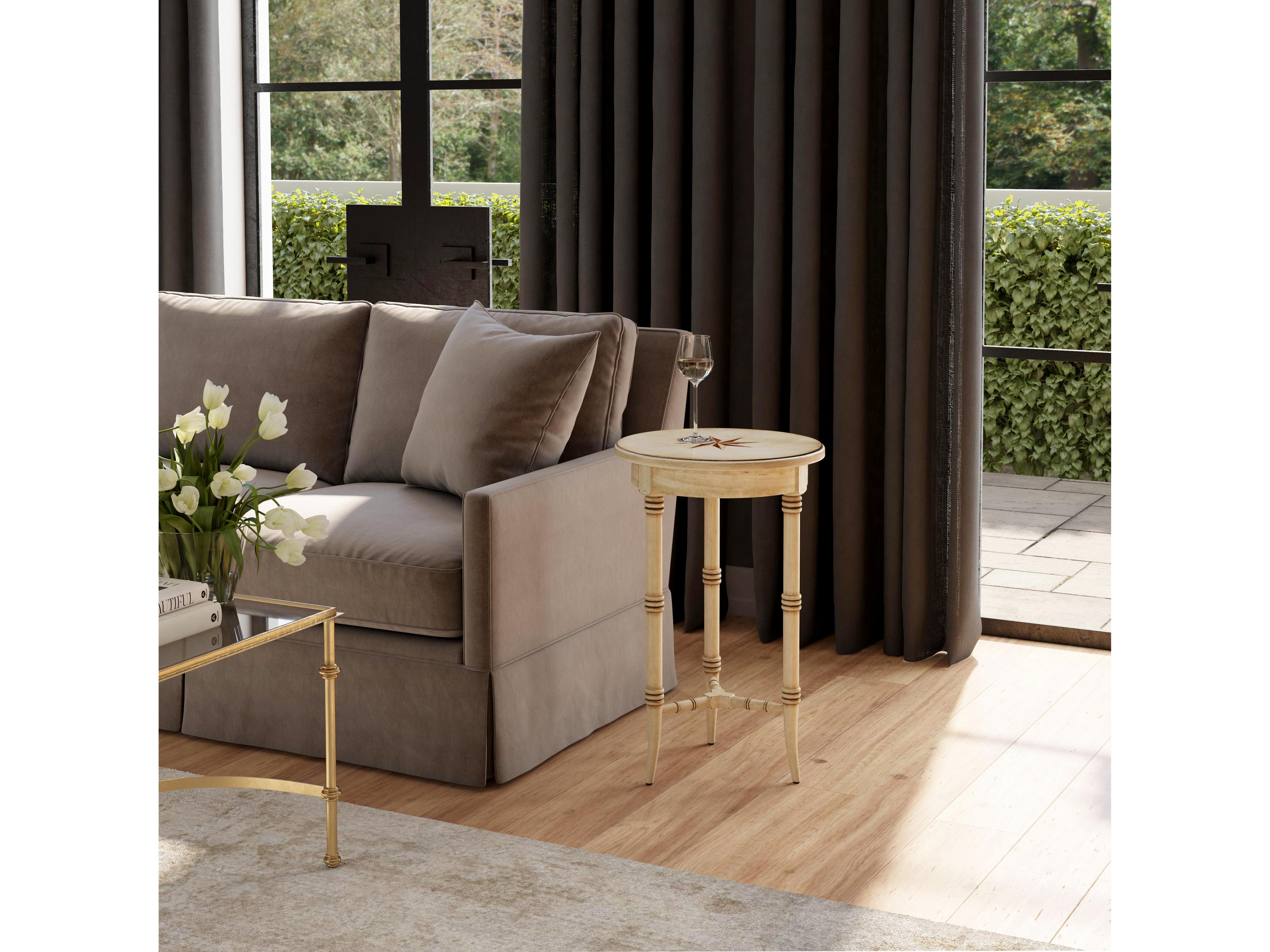 Butler Isla Round Wood Antique Beige End Table