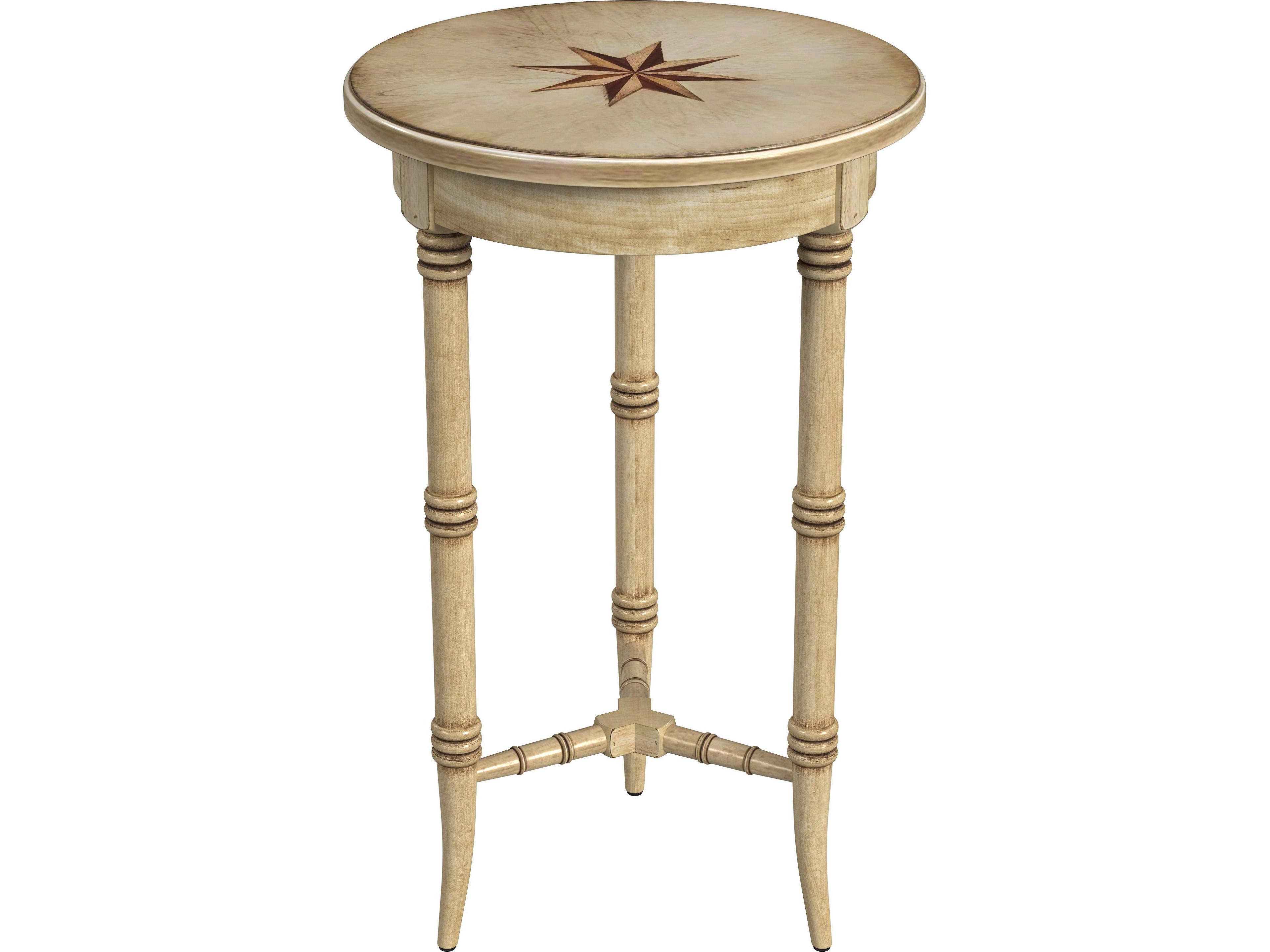 Butler Isla Round Wood Antique Beige End Table