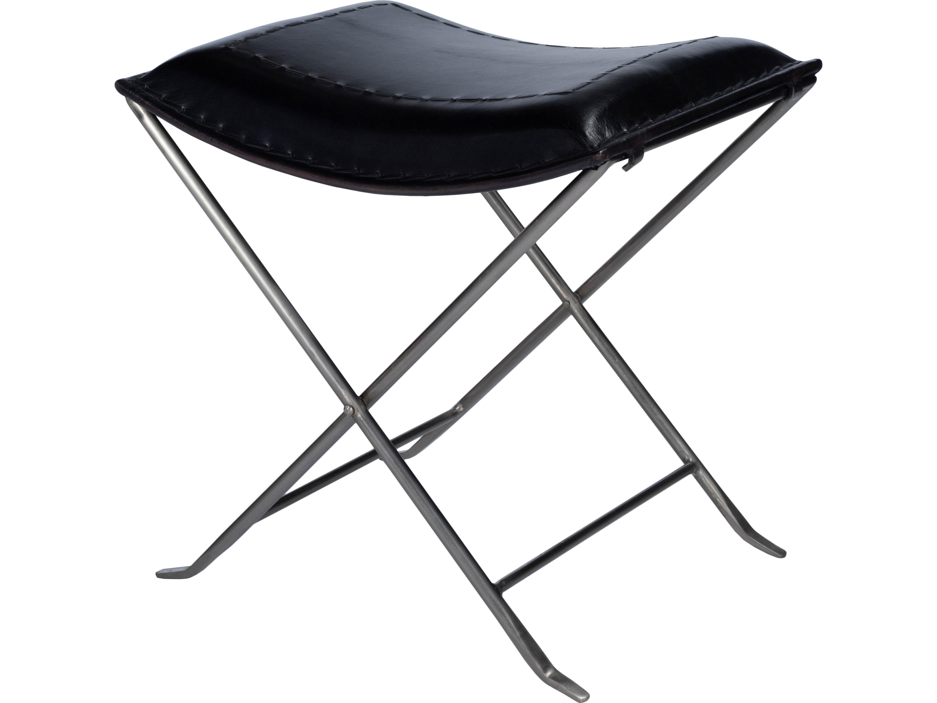 Melton Black Leather Accent Stool